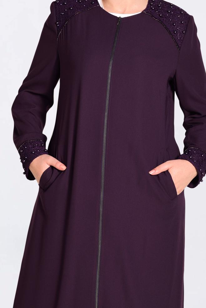 Hijab clothing DAMSON  Pearl Detail Zipper Abaya 8290  - ALVİNA