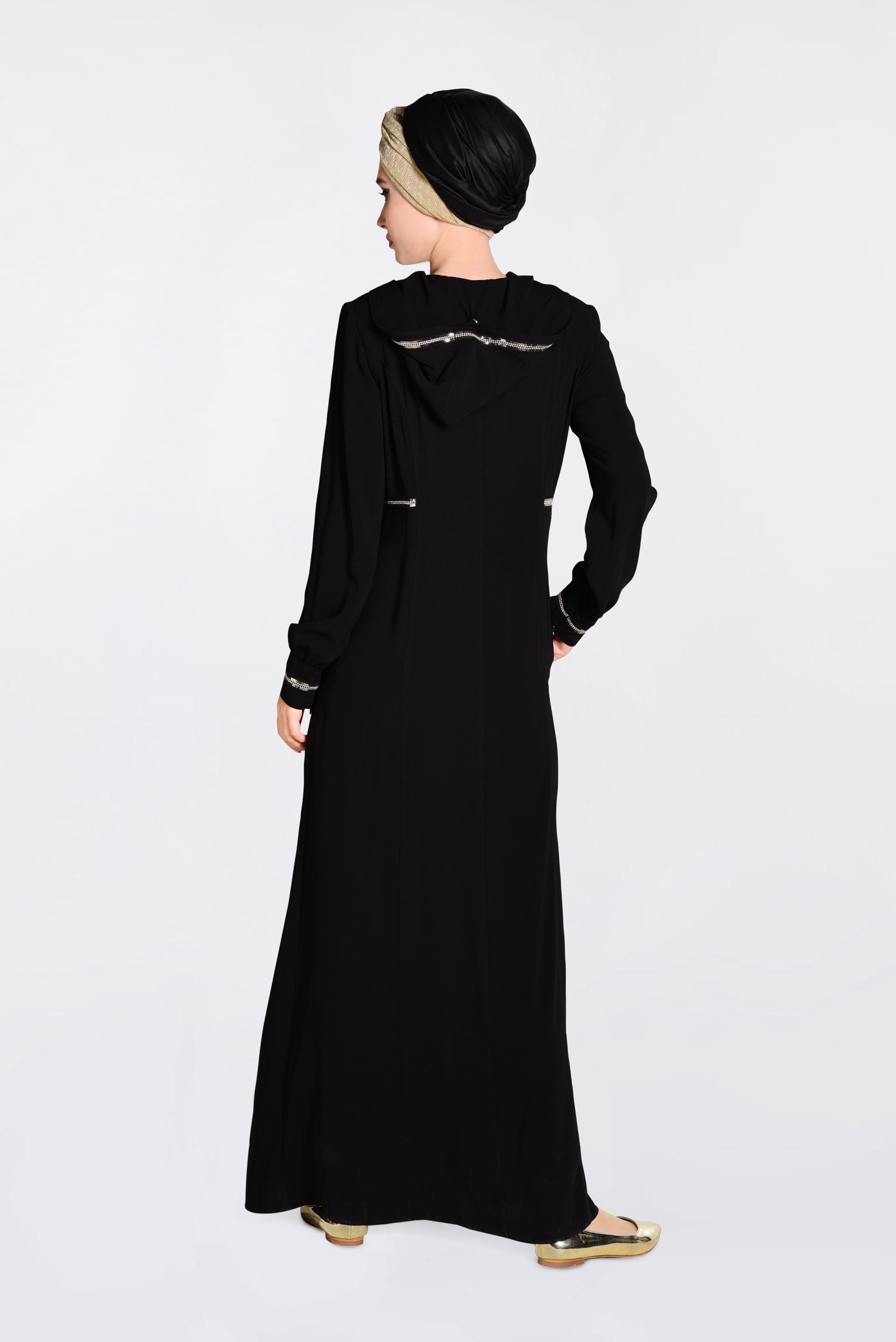 Hijab clothing BLACK Zippered and Pocketed Abaya 8294