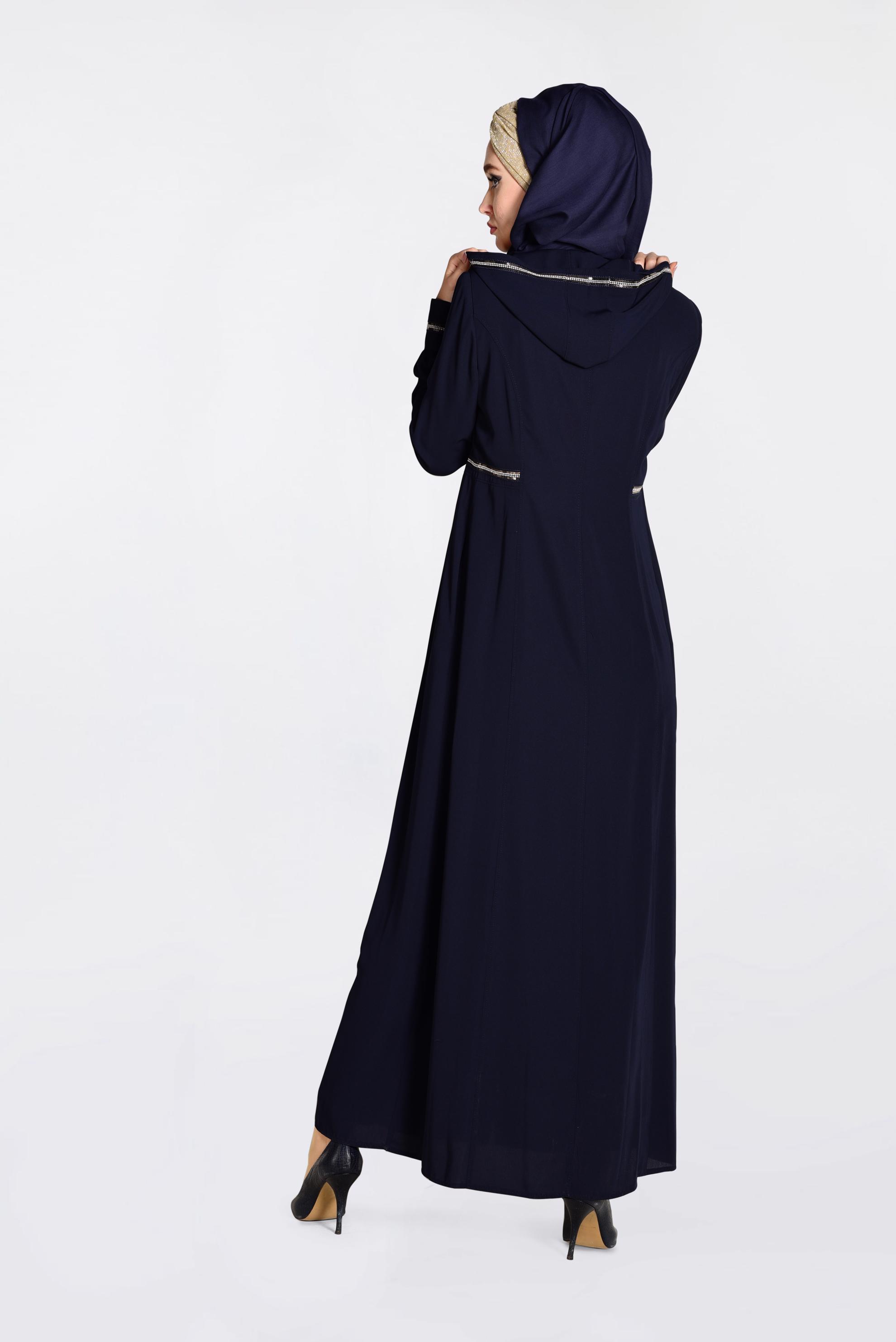 Tesettür giyim LACİVERT FERMUARLI VE CEPLİ FERACE 8294