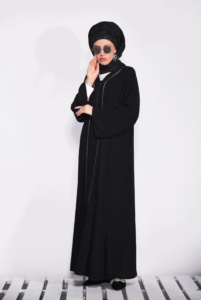 Vêtements hijab NOIR Abaya 8295  - ALVİNA