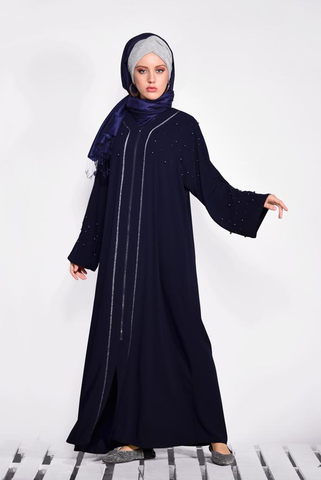 Vêtements hijab BLEU MARINE Abaya 8295  - ALVİNA