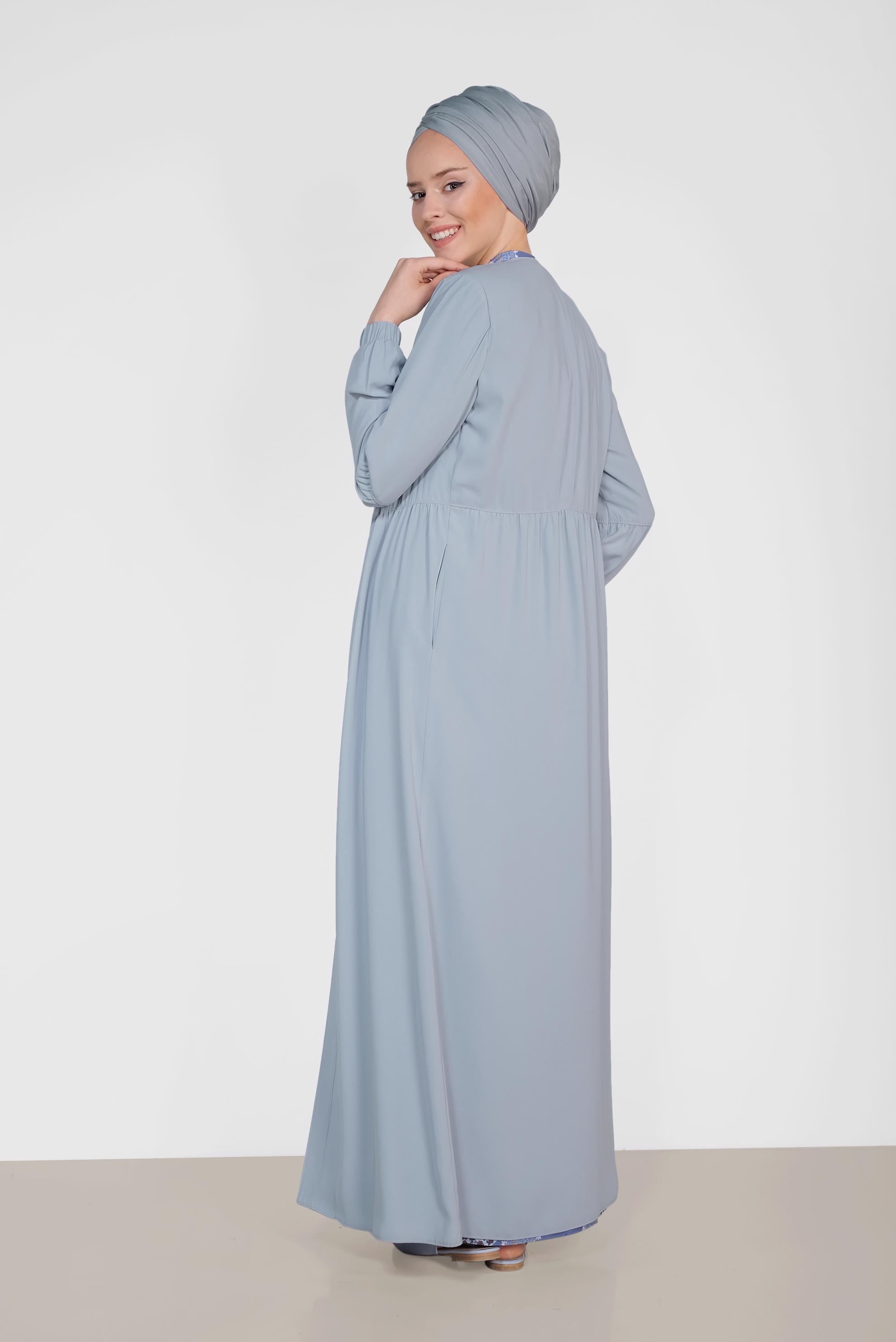 Hijab clothing GREY Tassel and Beaded Hidden Buttoned Abaya 8300 