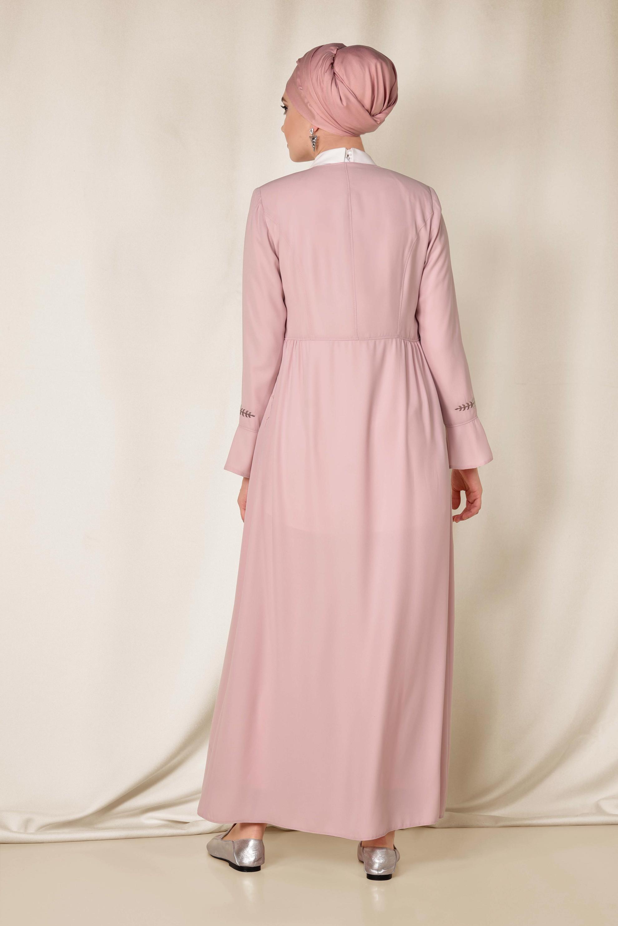 Hijab clothing POWDER Tassel Embroidered Detail Zipper Overcoat 8302 