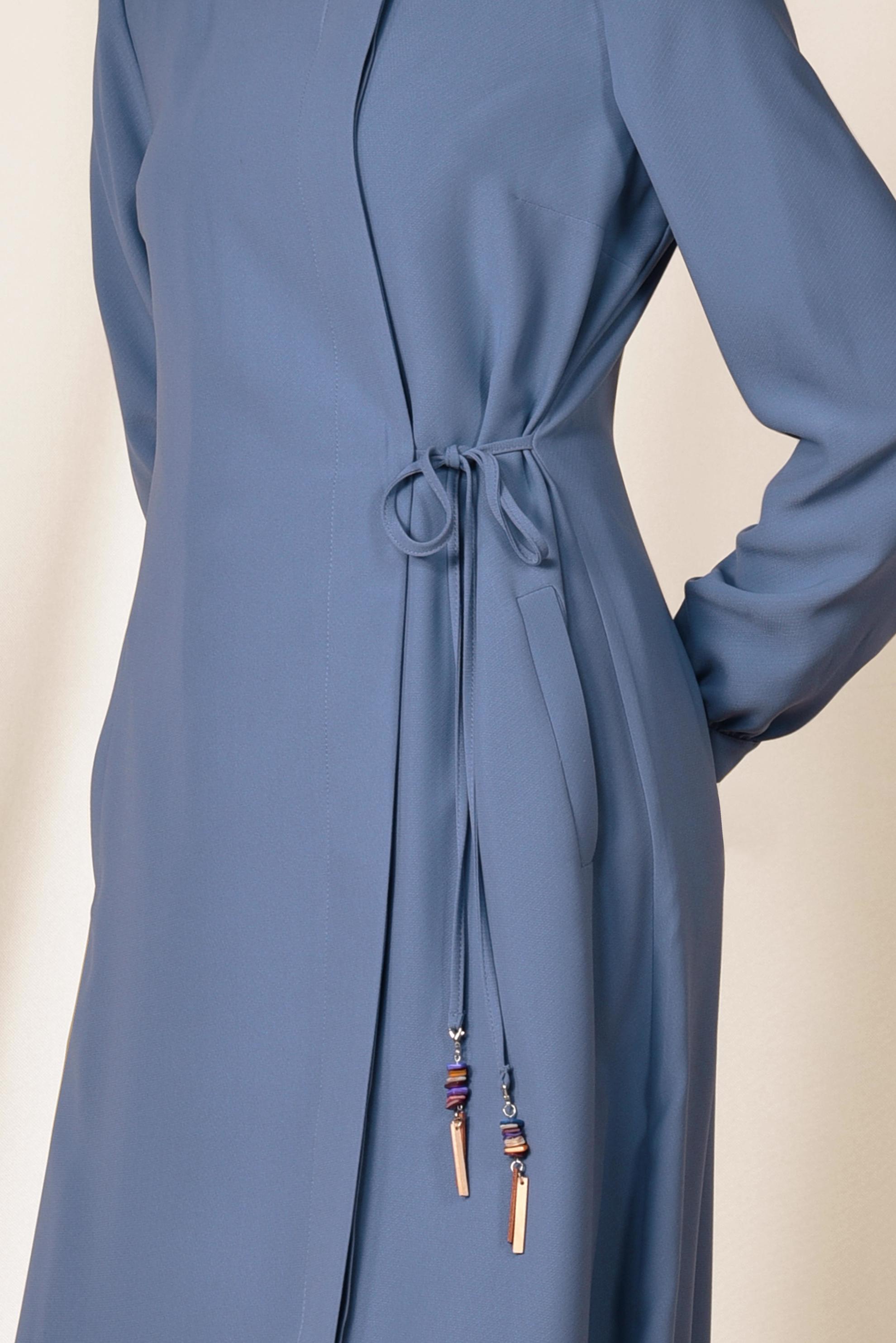 Tesettür giyim LACİVERT BELİ BAĞCIKLI GİZLİ DÜĞMELİ FERACE 8303