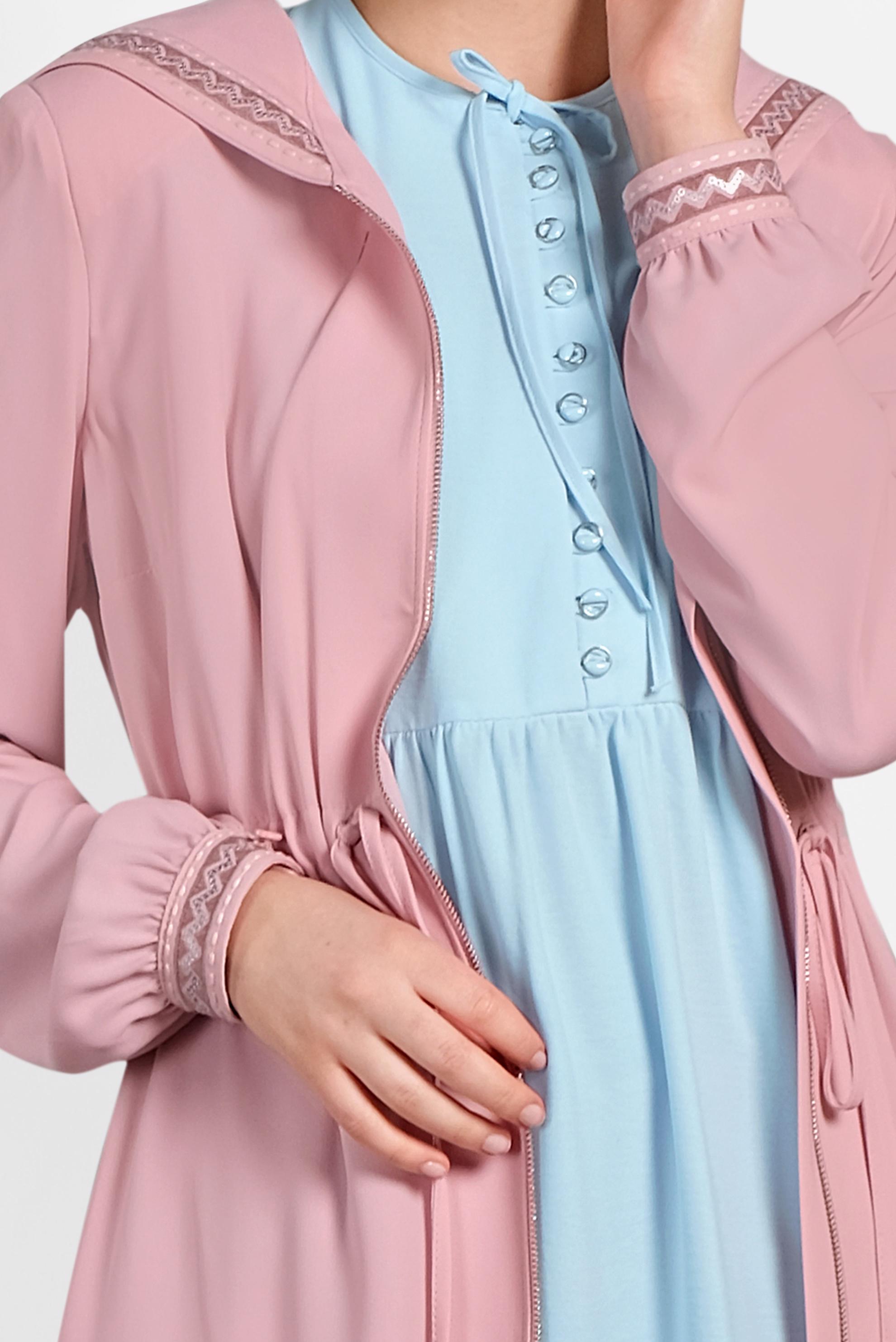 Tesettür giyim PUDRA NAKIŞ DETAYLI FERMUARLI FERACE 8305