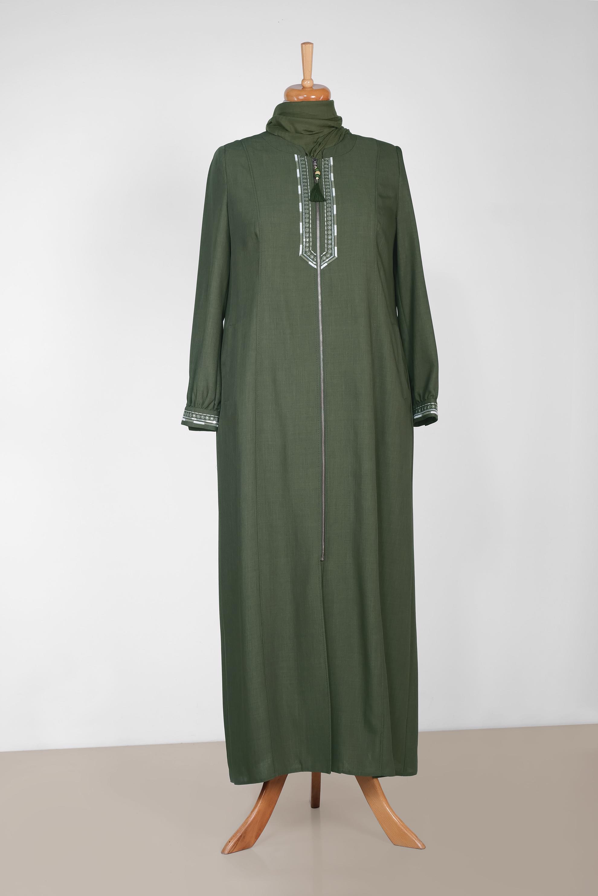 Tesettür giyim HAKİ PUL VE NAKIŞ DETAYLI FERACE 8306