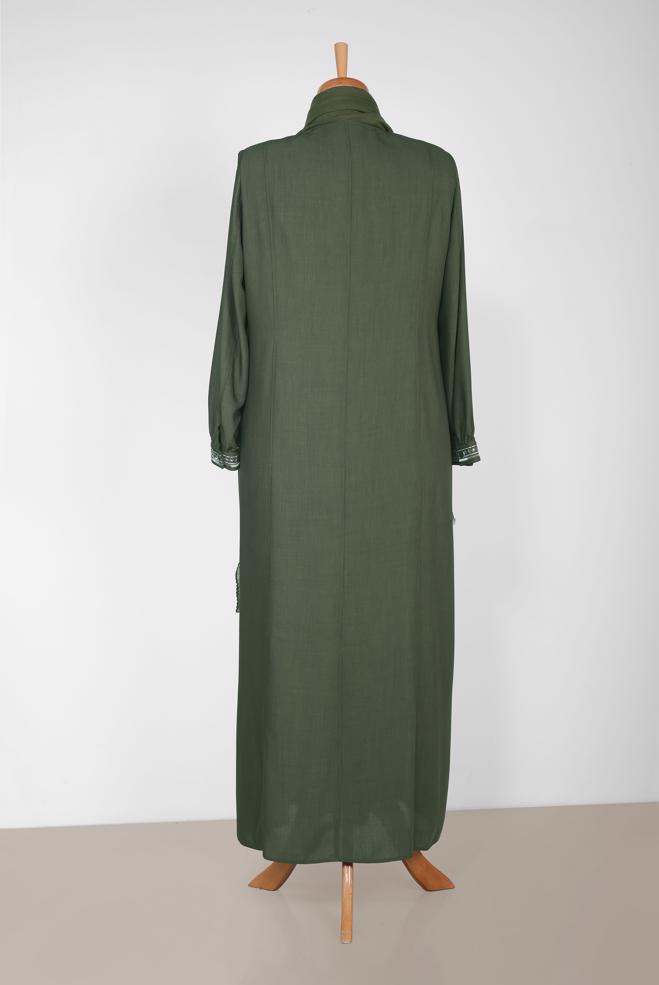 Vêtements hijab KAKI ABAYA DÉTAILLÉE À PAILLETTES ET BRODERIES 8306 - ALVİNA