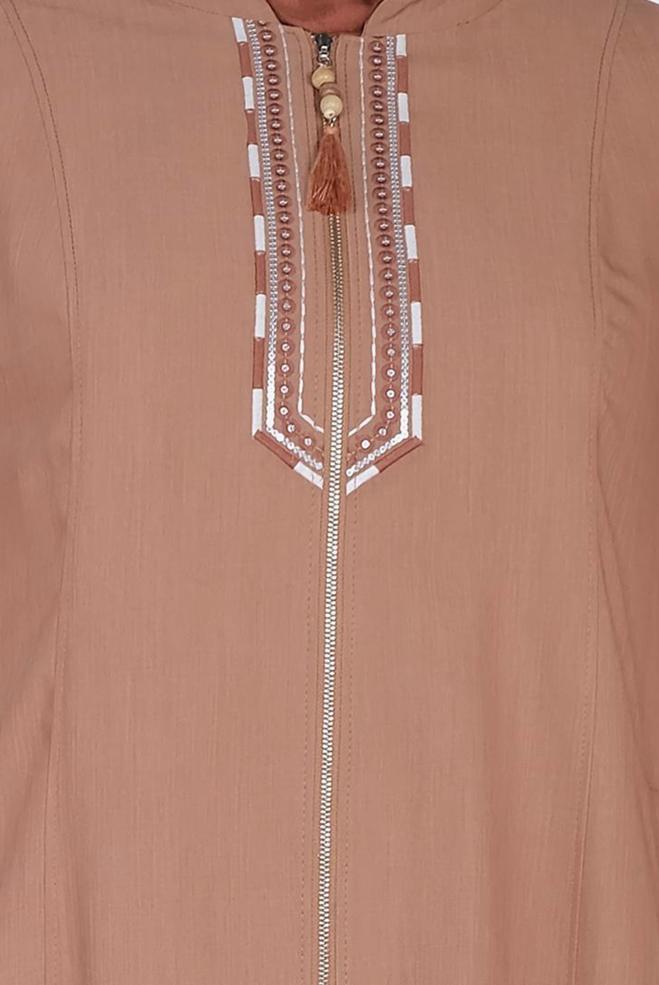 Hijab clothing BROWN SEQUIN AND EMBROIDERY DETAILED ABAYA 8306 - ALVİNA