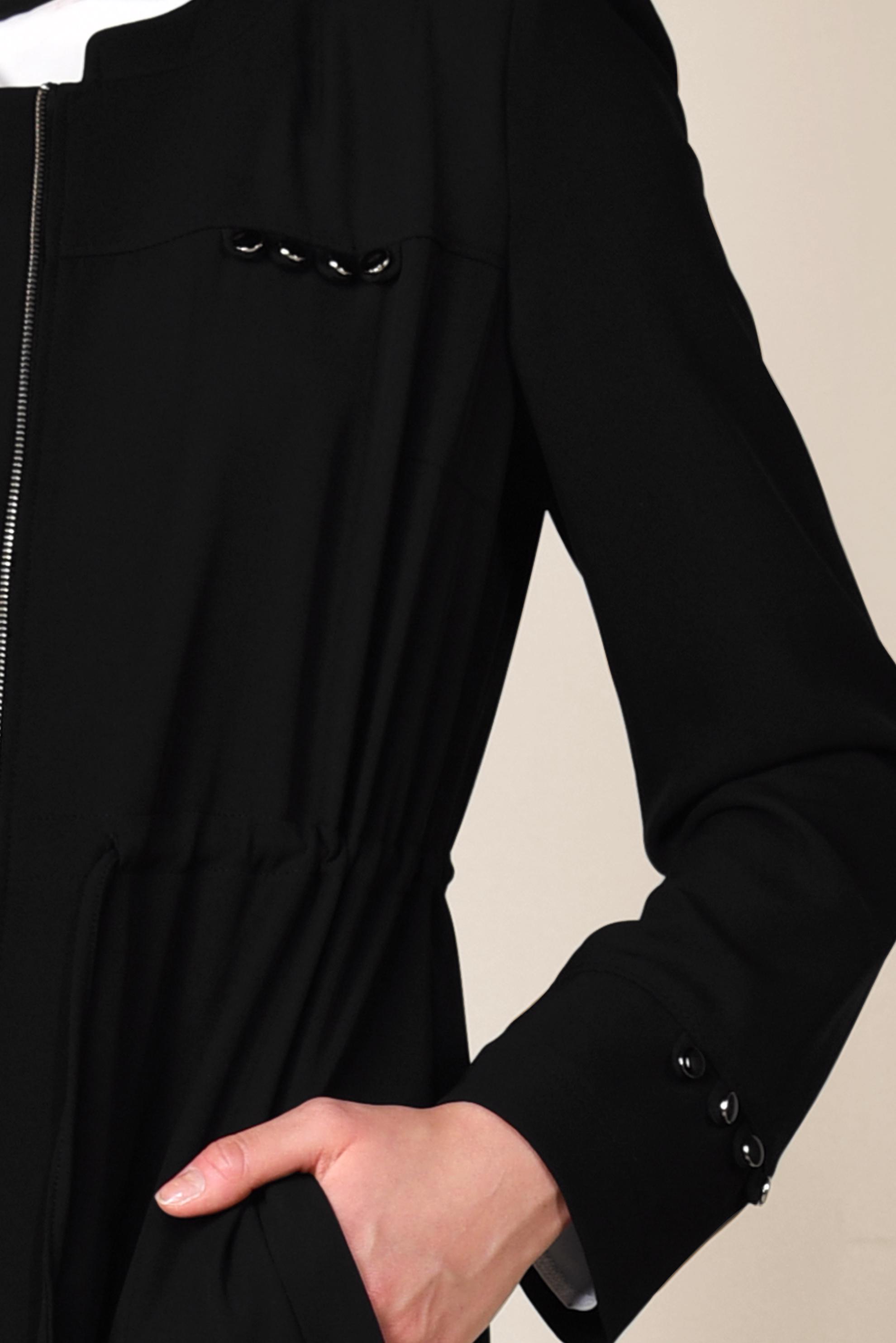 Tesettür giyim SİYAH BELİ BÜZGÜLÜ FERMUARLI FERACE 8307