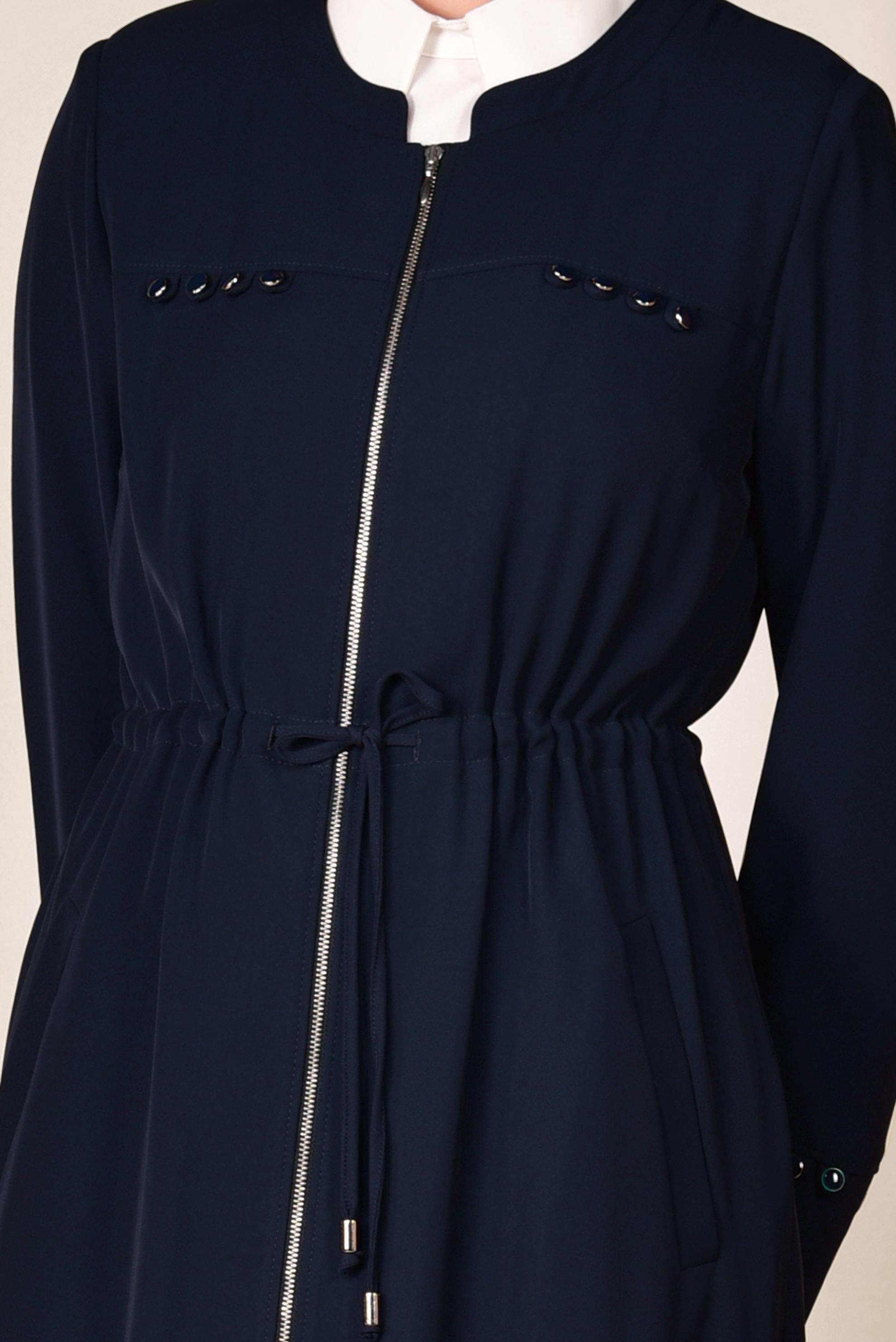 Tesettür giyim LACİVERT BELİ BÜZGÜLÜ FERMUARLI FERACE 8307