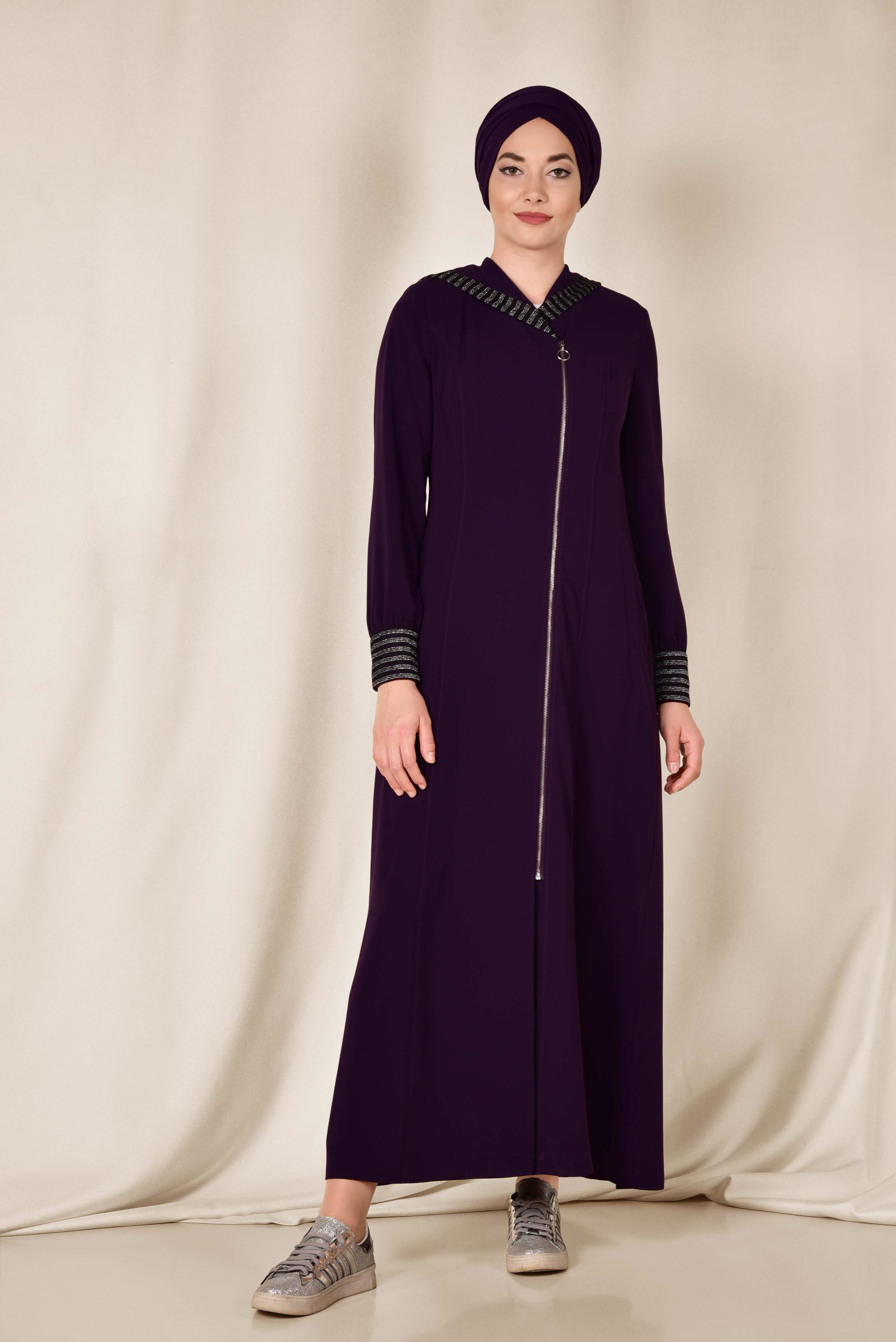 Hijab clothing PURPLE Tinsel Detailed Hooded Sport Abaya 8309 