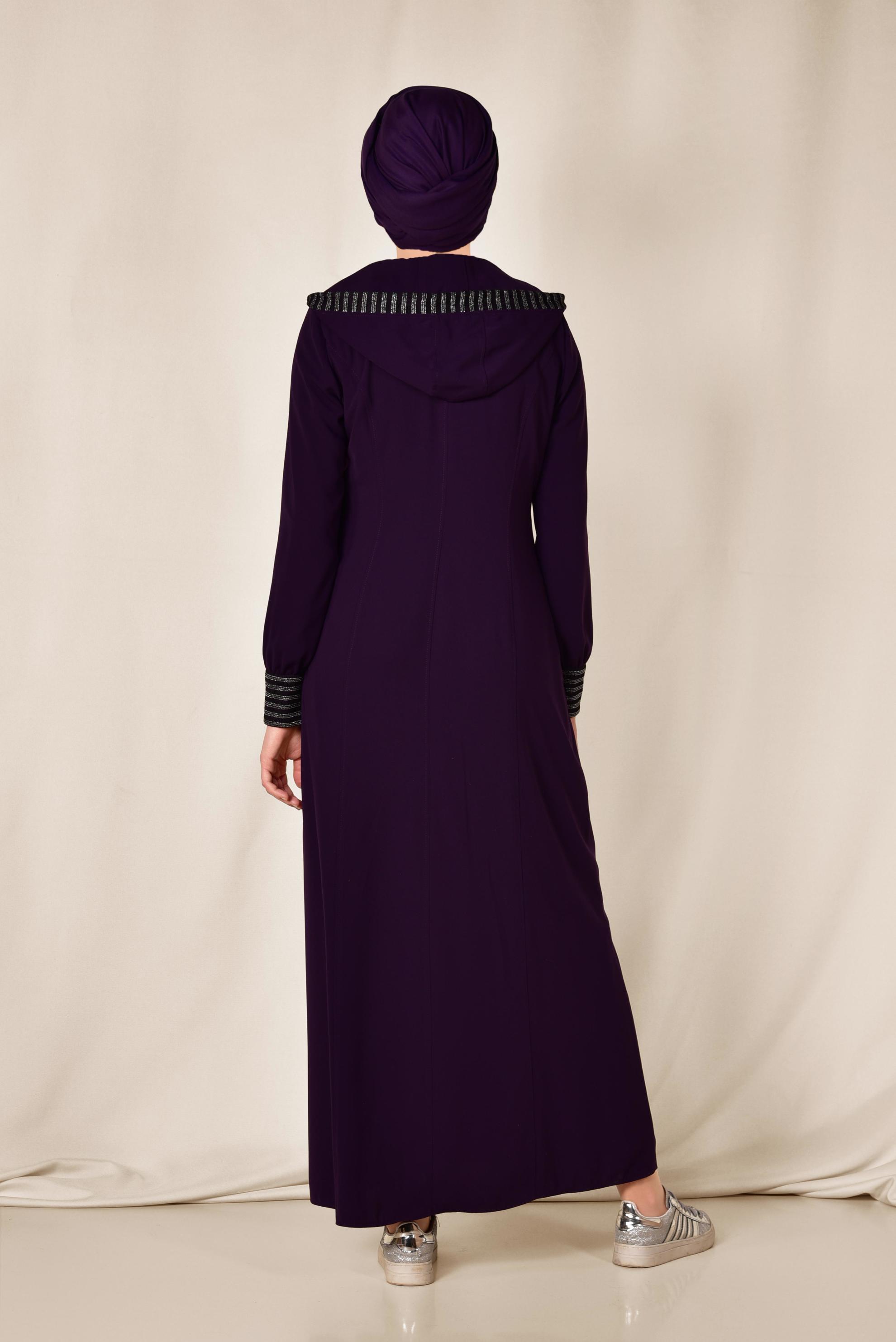 Hijab clothing PURPLE Tinsel Detailed Hooded Sport Abaya 8309 