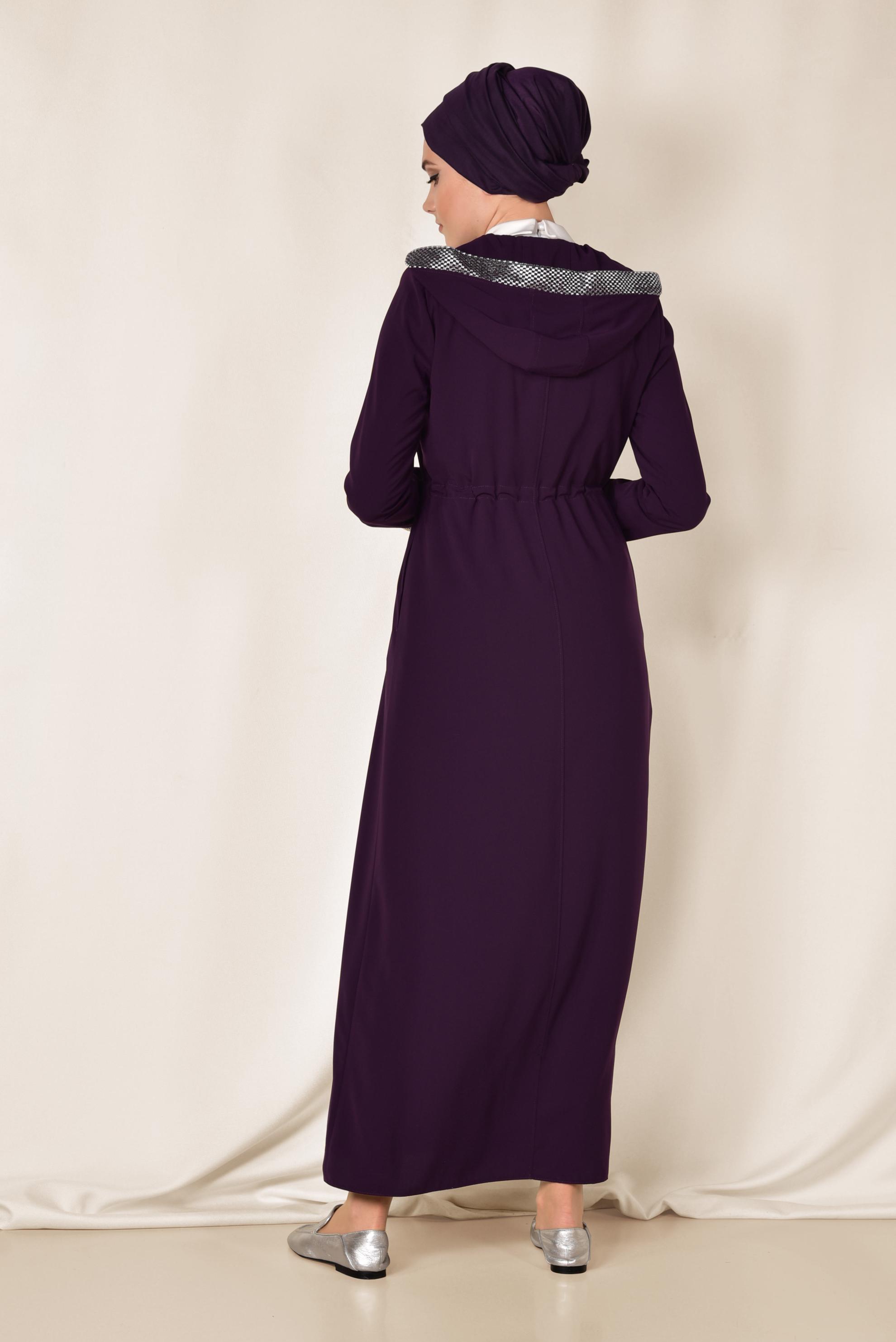 Tesettür giyim MÜRDÜM BELİ BÜZGÜLÜ FERMUARLI FERACE 8310