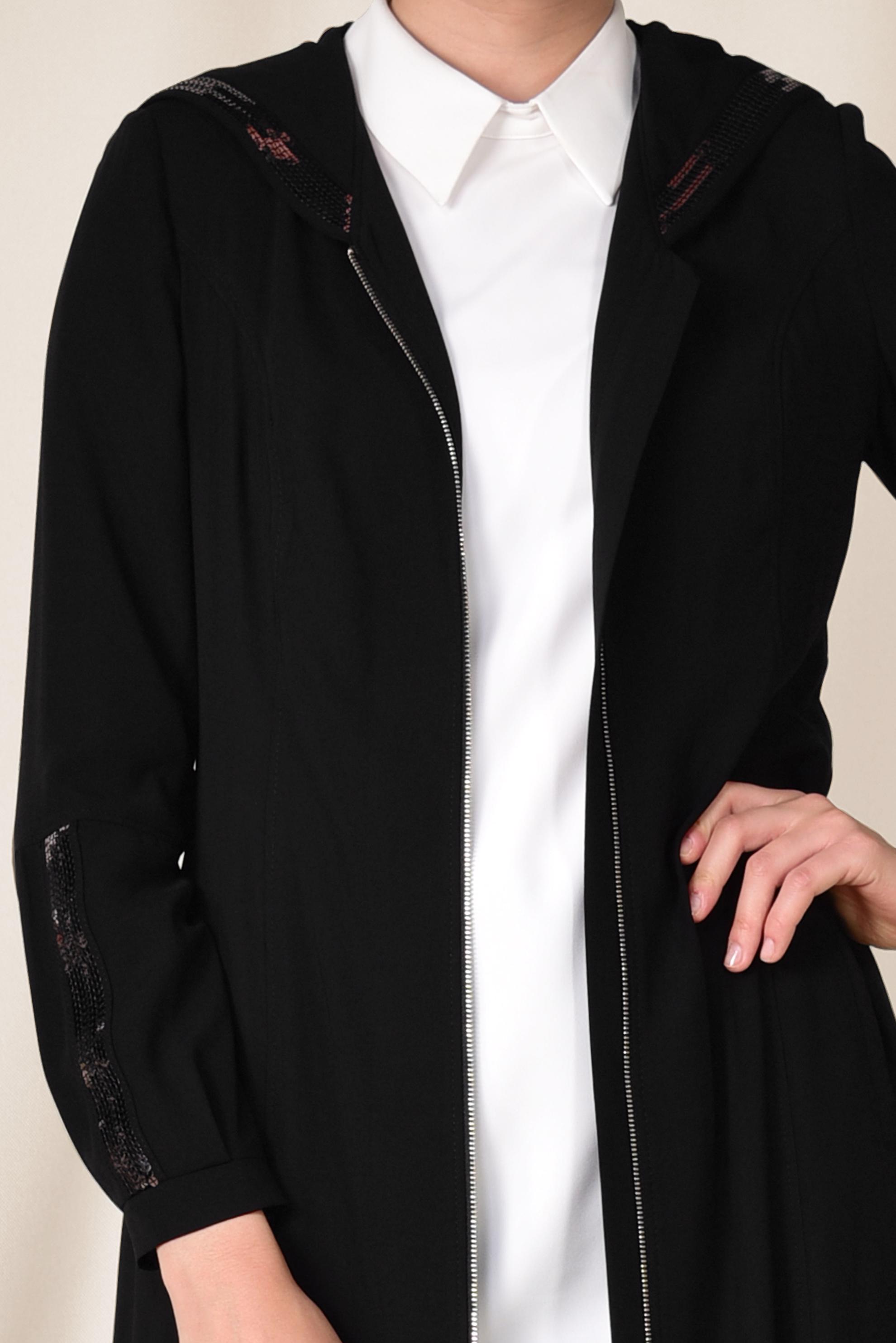 Tesettür giyim SİYAH PUL PAYET DETAYLI FERMUARLI FERACE 8312