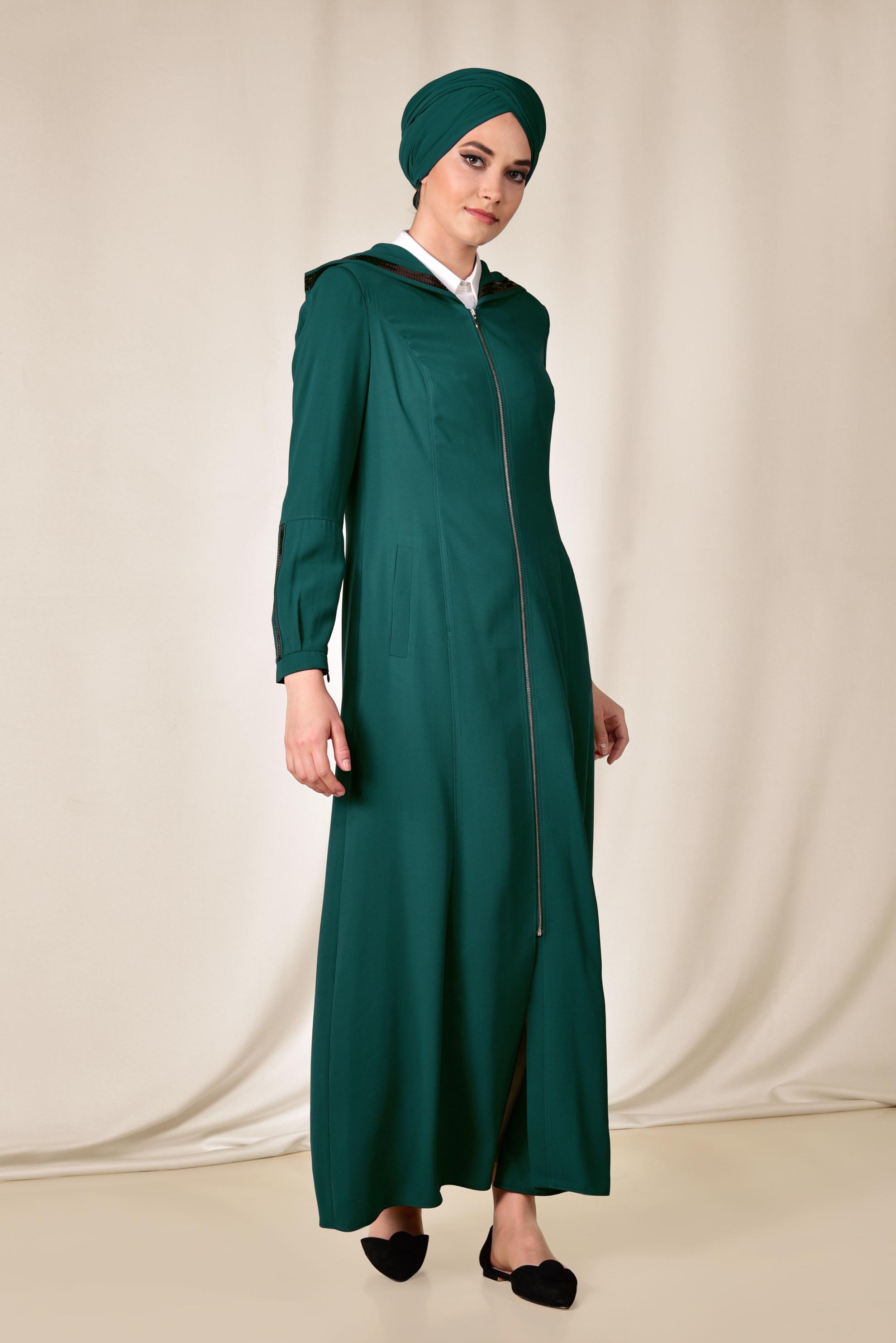 Tesettür giyim MAVİ PUL PAYET DETAYLI FERMUARLI FERACE 8312