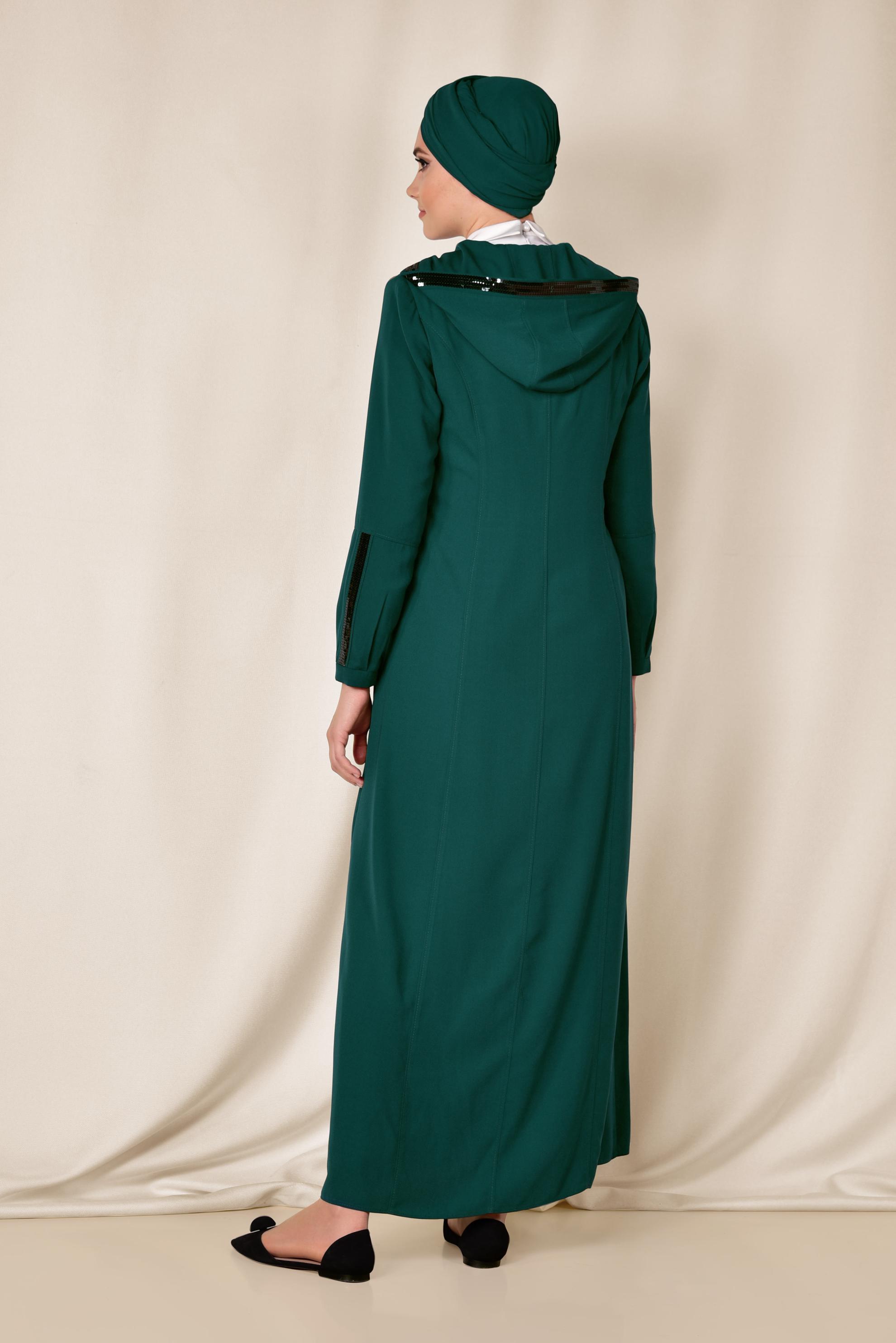 Tesettür giyim MAVİ PUL PAYET DETAYLI FERMUARLI FERACE 8312