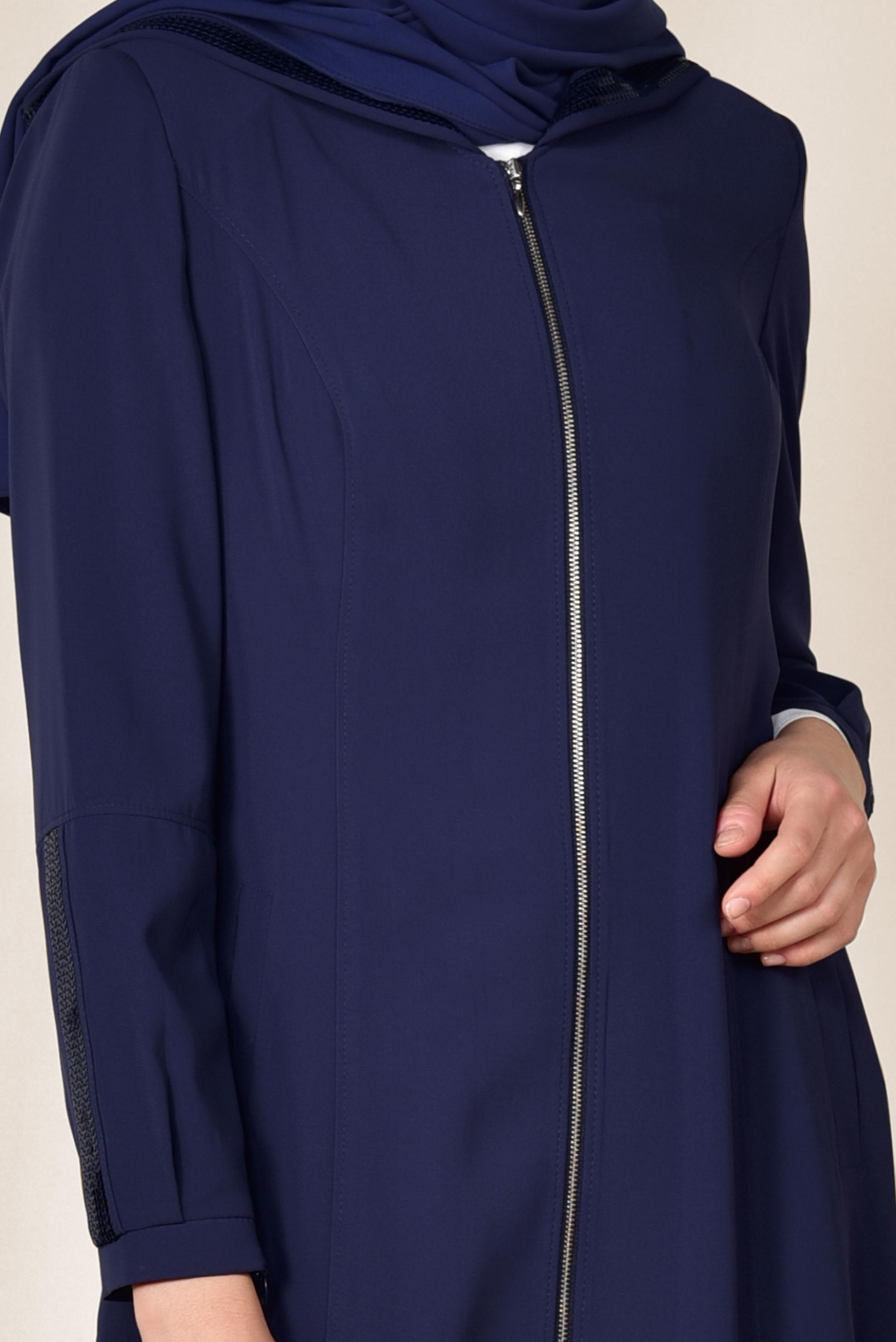 Tesettür giyim LACİVERT PUL PAYET DETAYLI FERMUARLI FERACE 8312