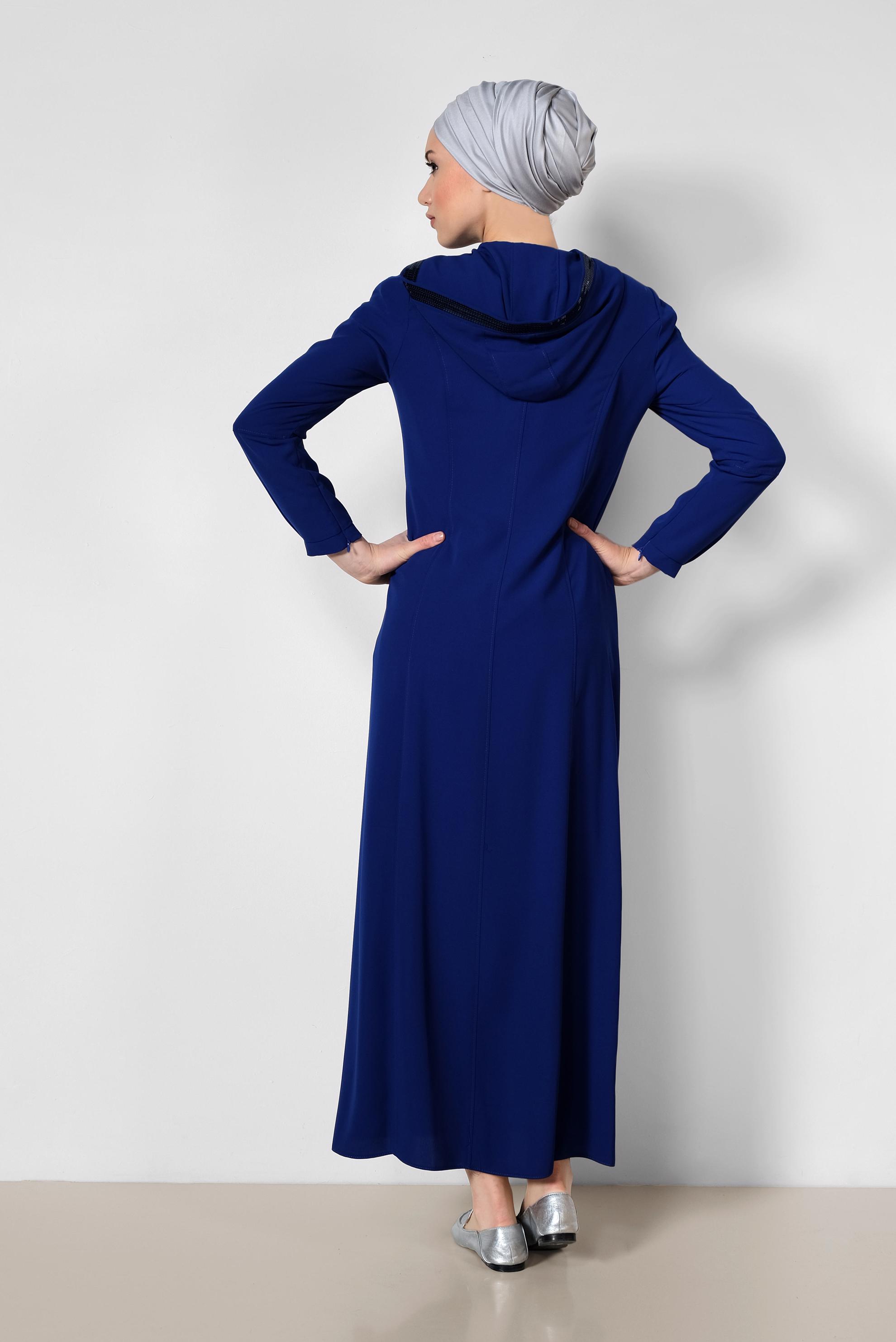 Tesettür giyim LACİVERT PUL PAYET DETAYLI FERMUARLI FERACE 8312