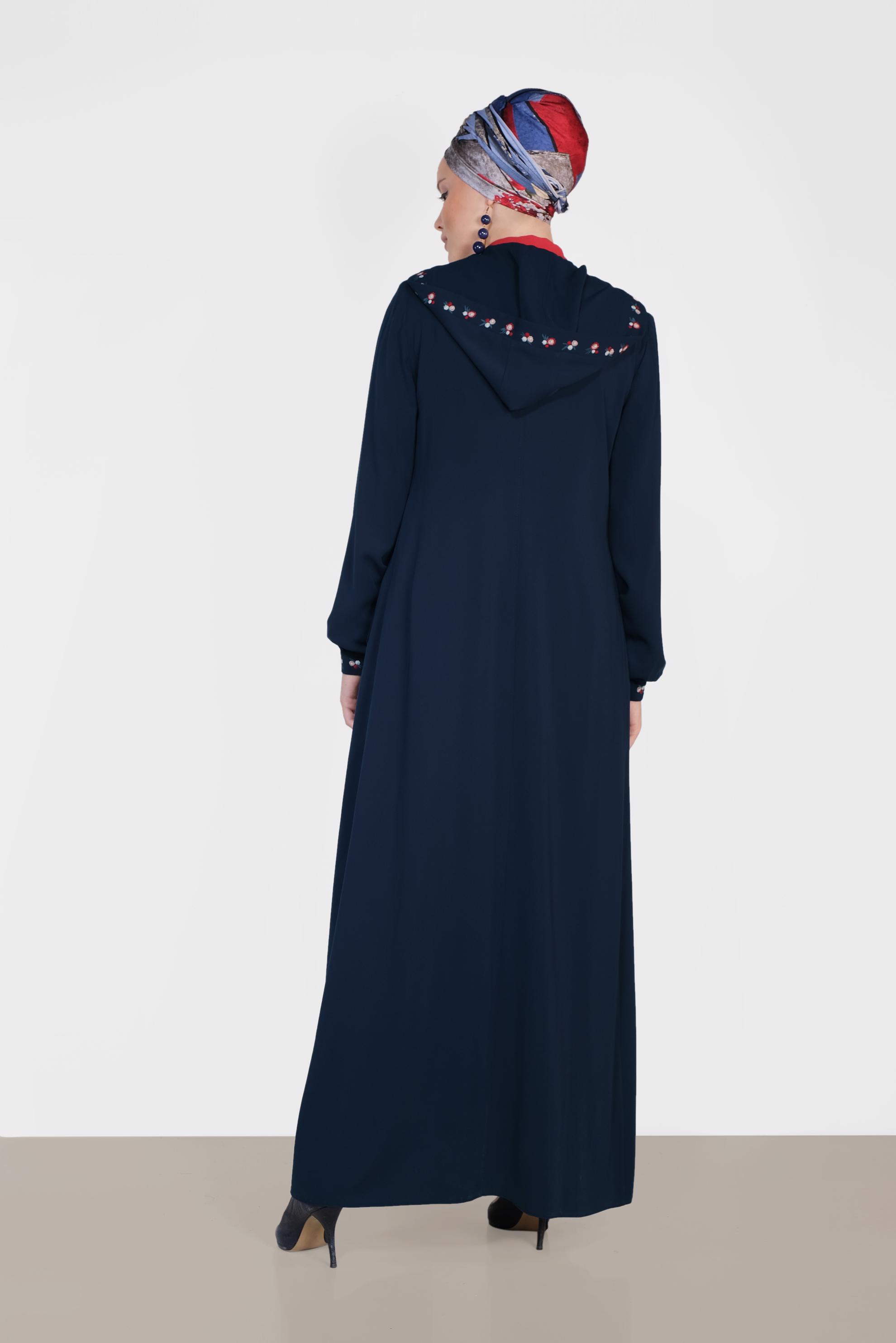 Hijab clothing NAVY BLUE Colourful Embroidered Front Zippered Sport Abaya 8313 