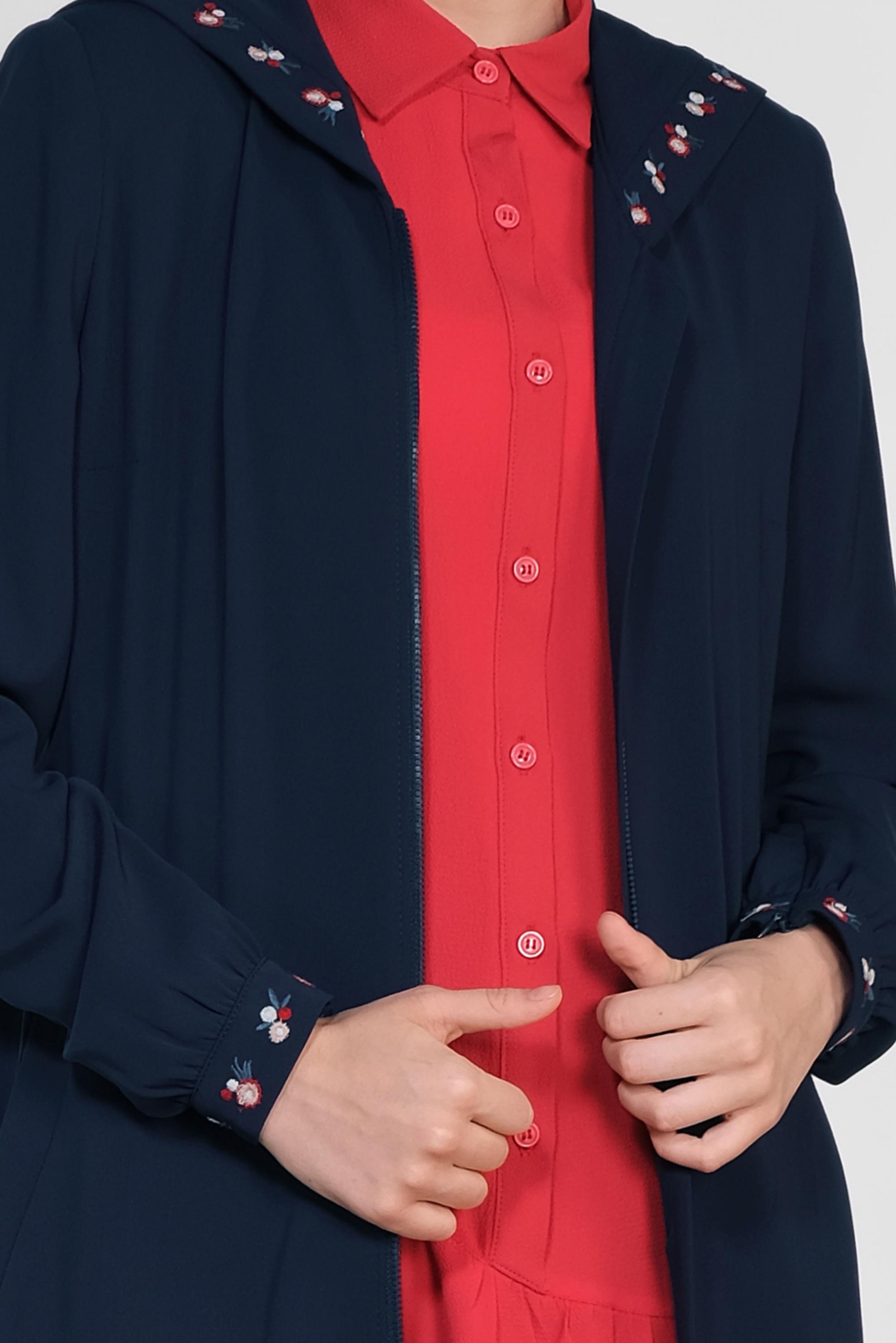 Hijab clothing NAVY BLUE Colourful Embroidered Front Zippered Sport Abaya 8313 