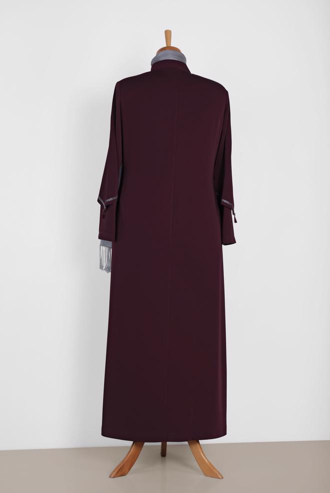 Hijab clothing PURPLE Mandarin Collar Embroidered Abaya 8317  - ALVİNA