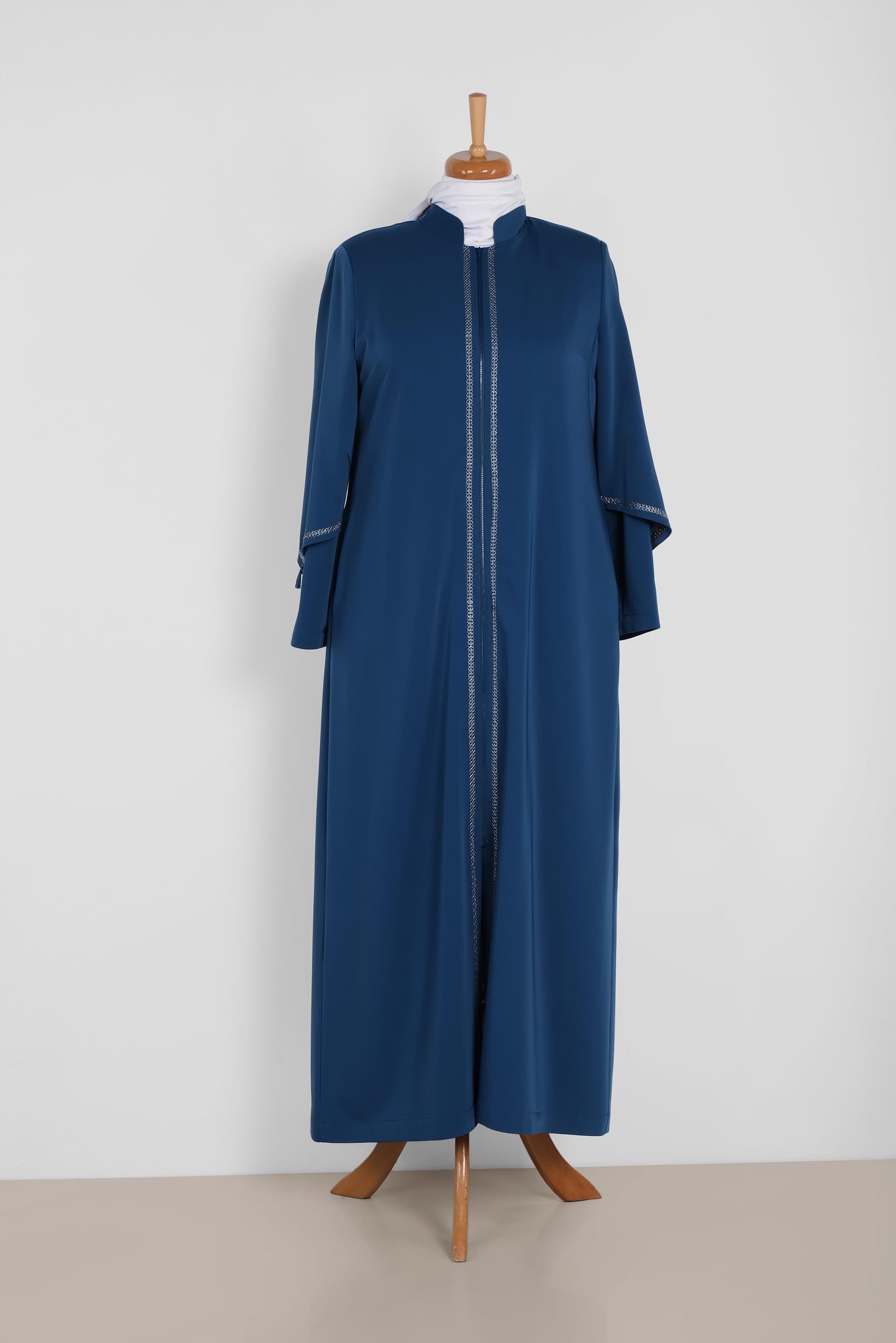 Tesettür giyim LACİVERT HAKİM HAKA NAKIŞLI FERACE 8317