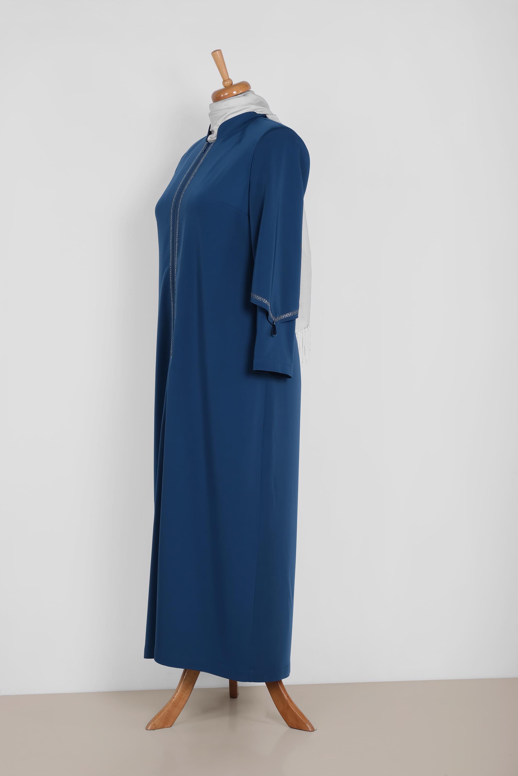 Tesettür giyim LACİVERT HAKİM HAKA NAKIŞLI FERACE 8317