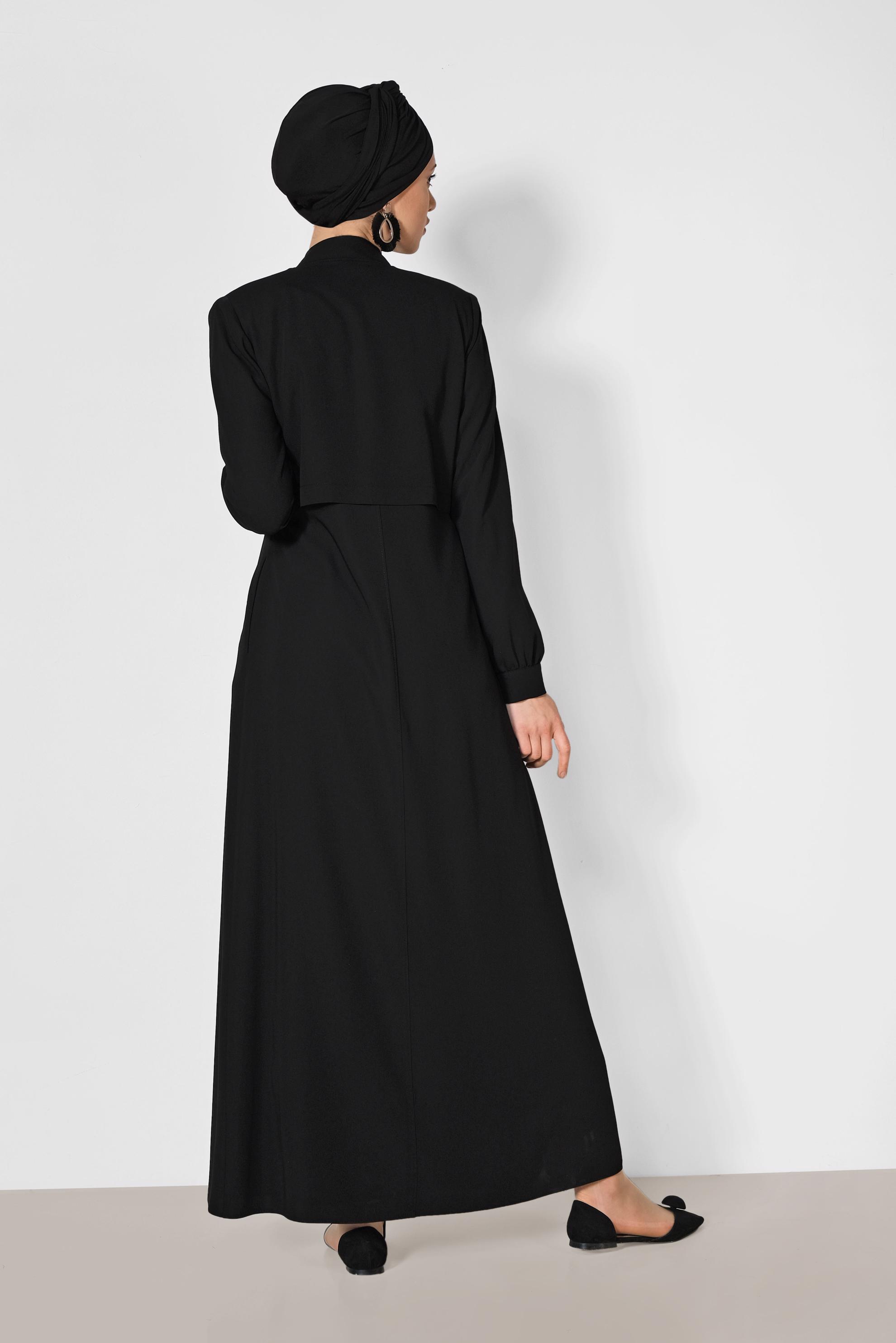 Tesettür giyim SİYAH FERMUARLI FERACE 8318 