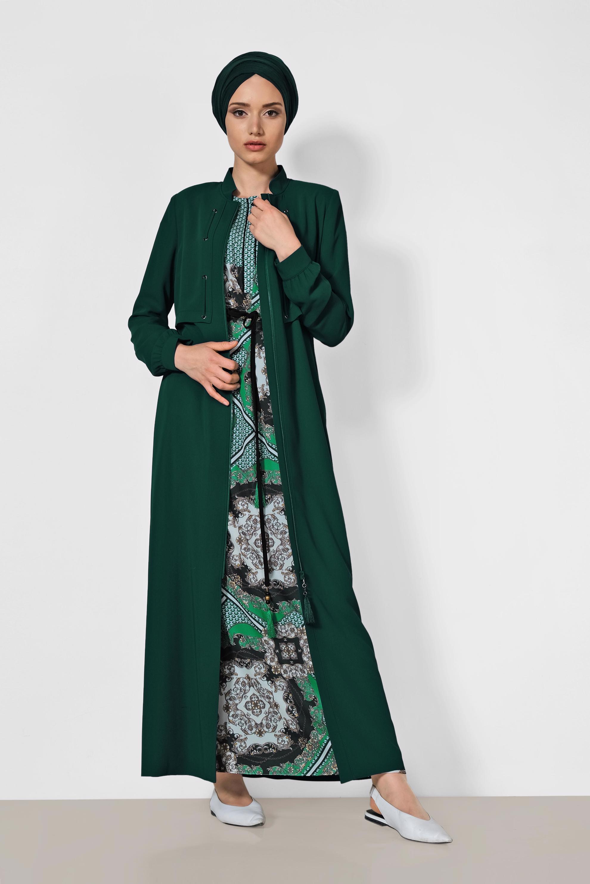 Hijab clothing GREEN Zippered Abaya 8318 
