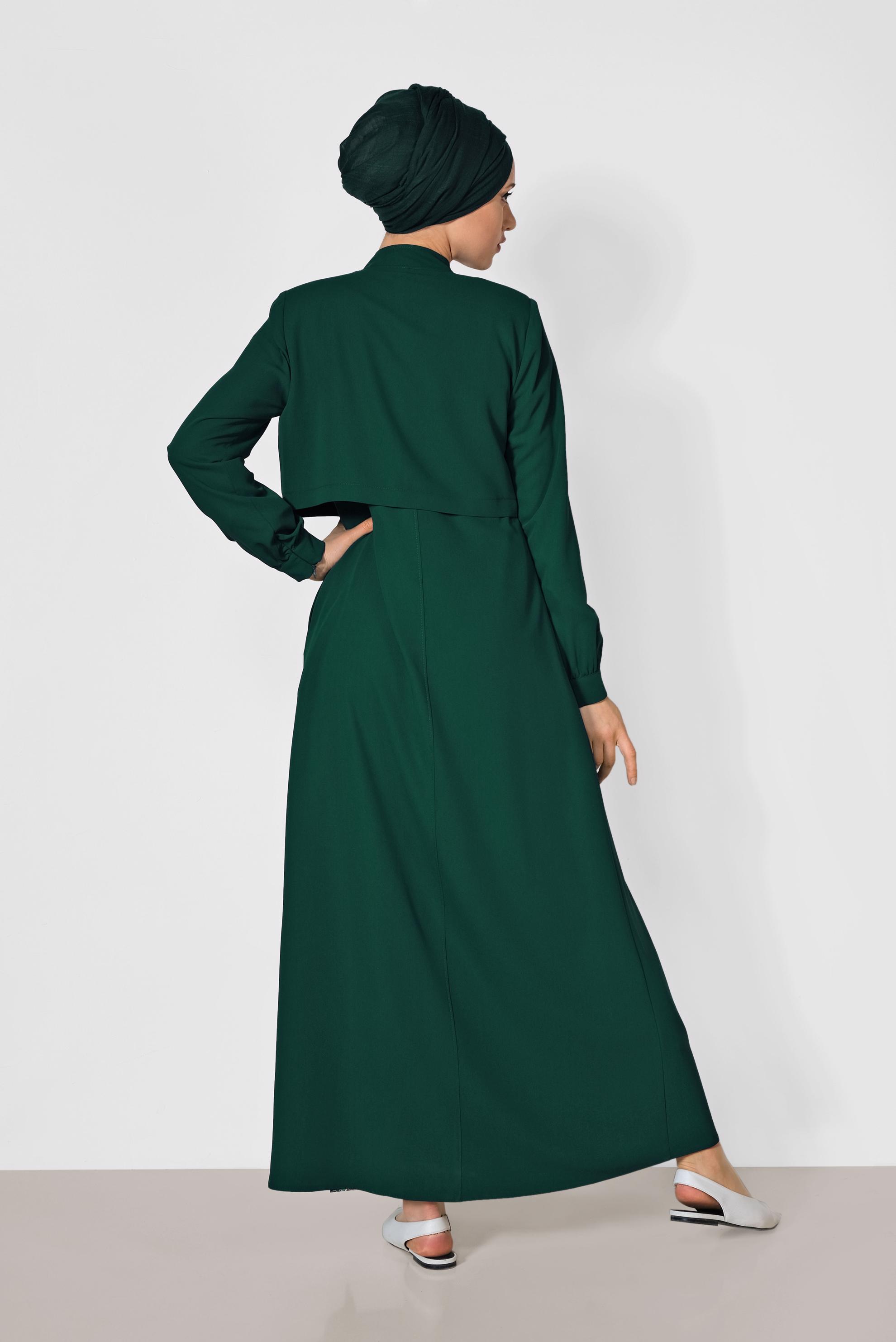 Hijab clothing GREEN Zippered Abaya 8318 