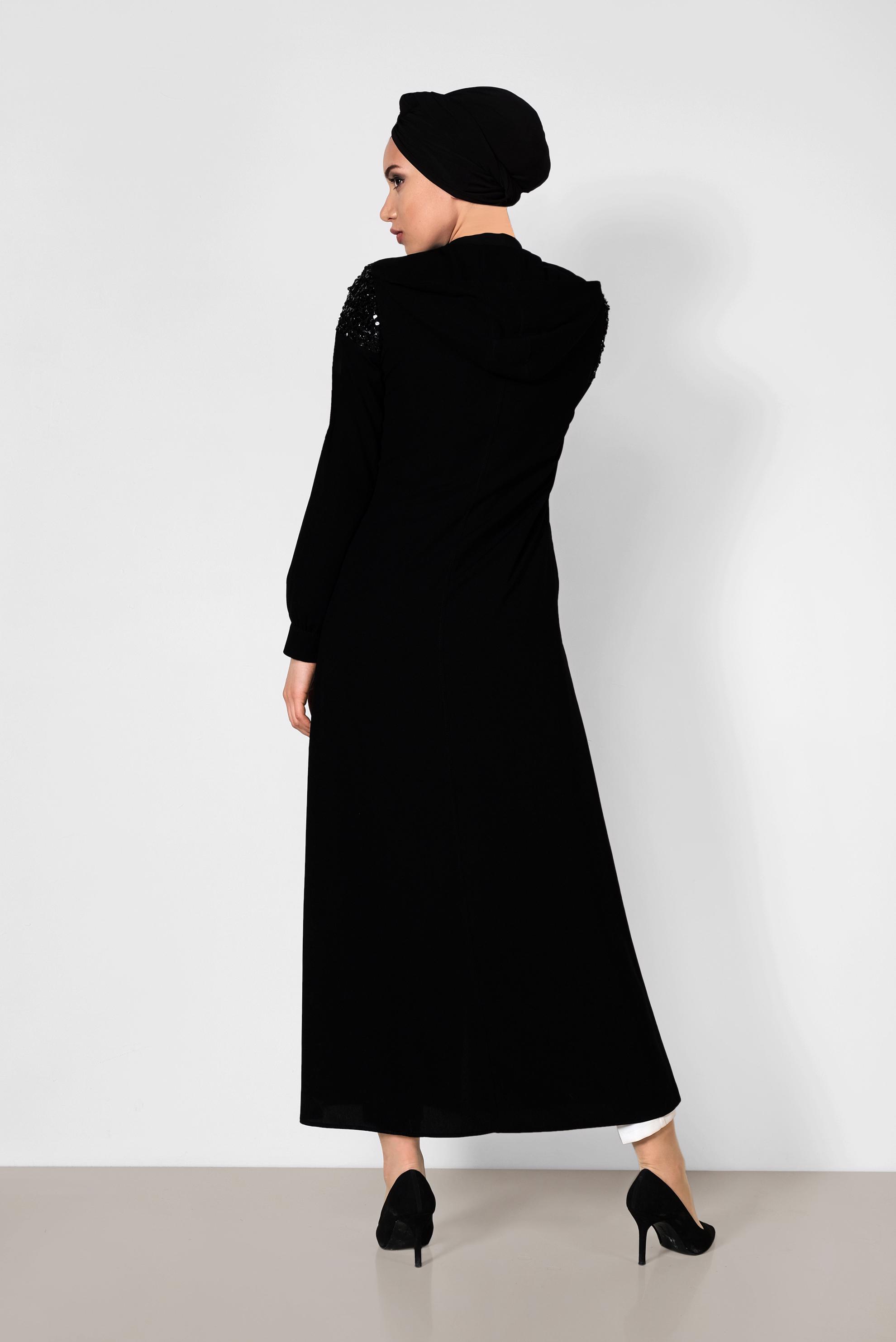 Hijab clothing BLACK Sequined Front Zippered Abaya 8319