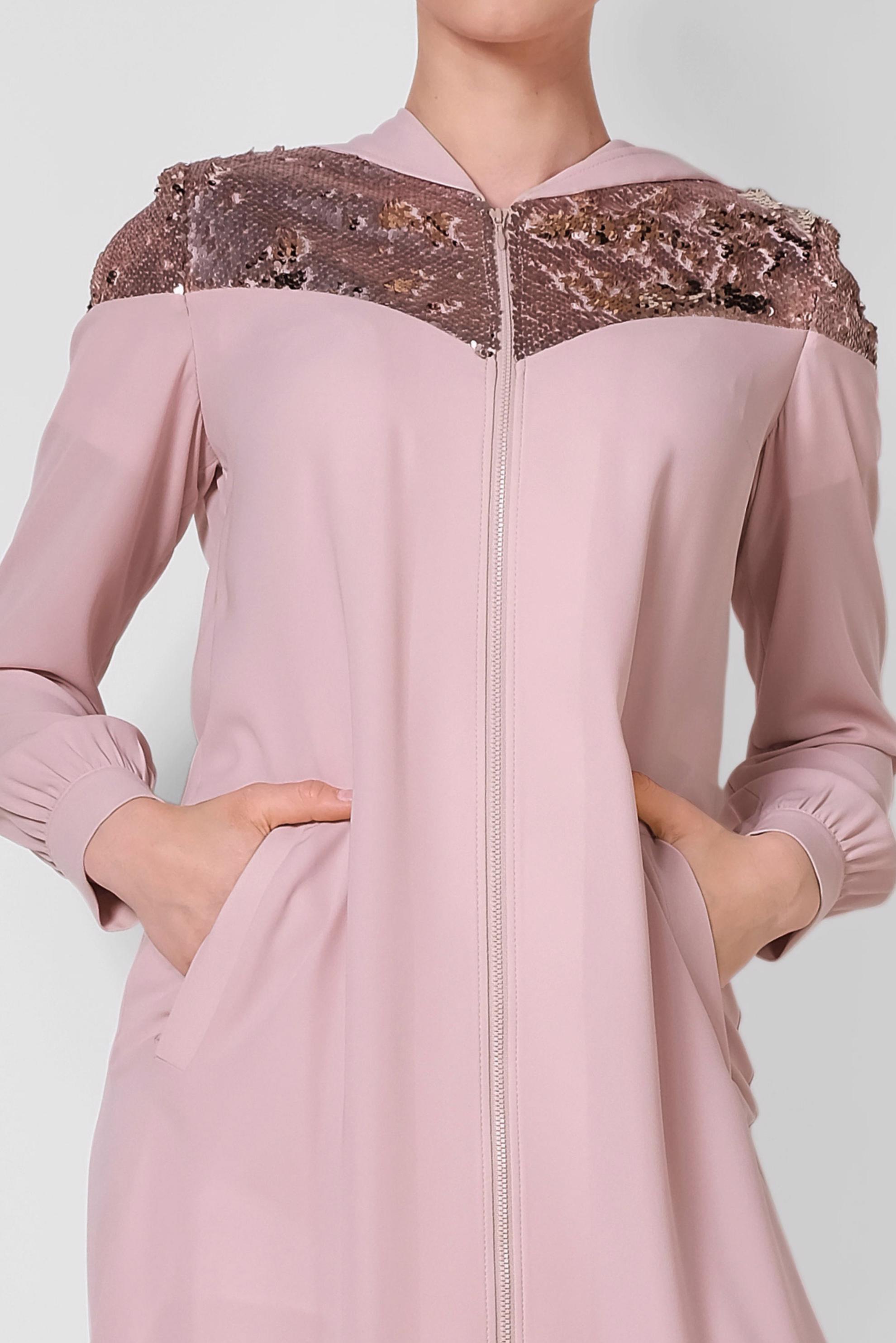 Tesettür giyim PUDRA PUL PAYETLİ ÖNDEN FERMUARLI FERACE 8319