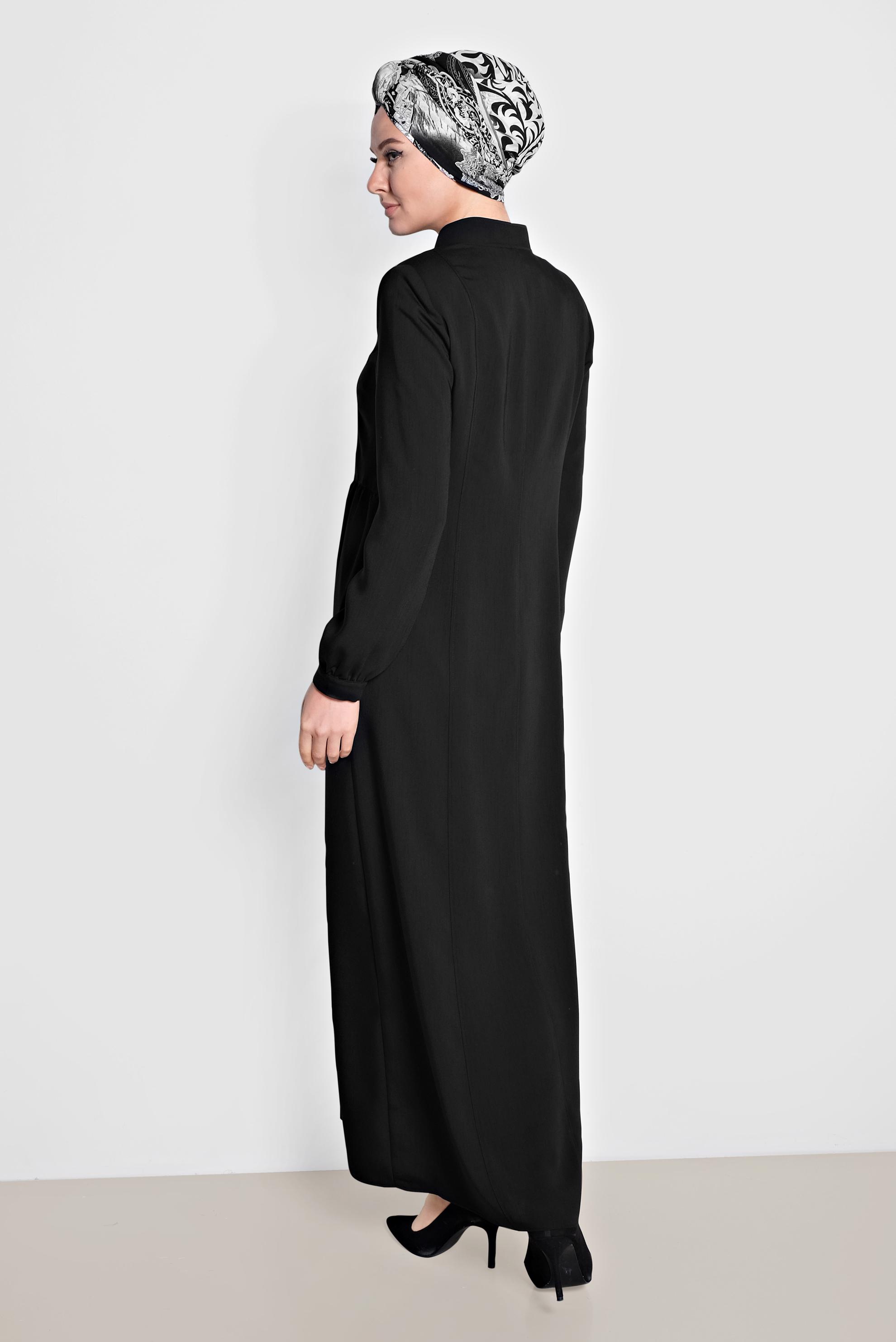 Hijab clothing BLACK Mandarin Collar Zipper Abaya 8321