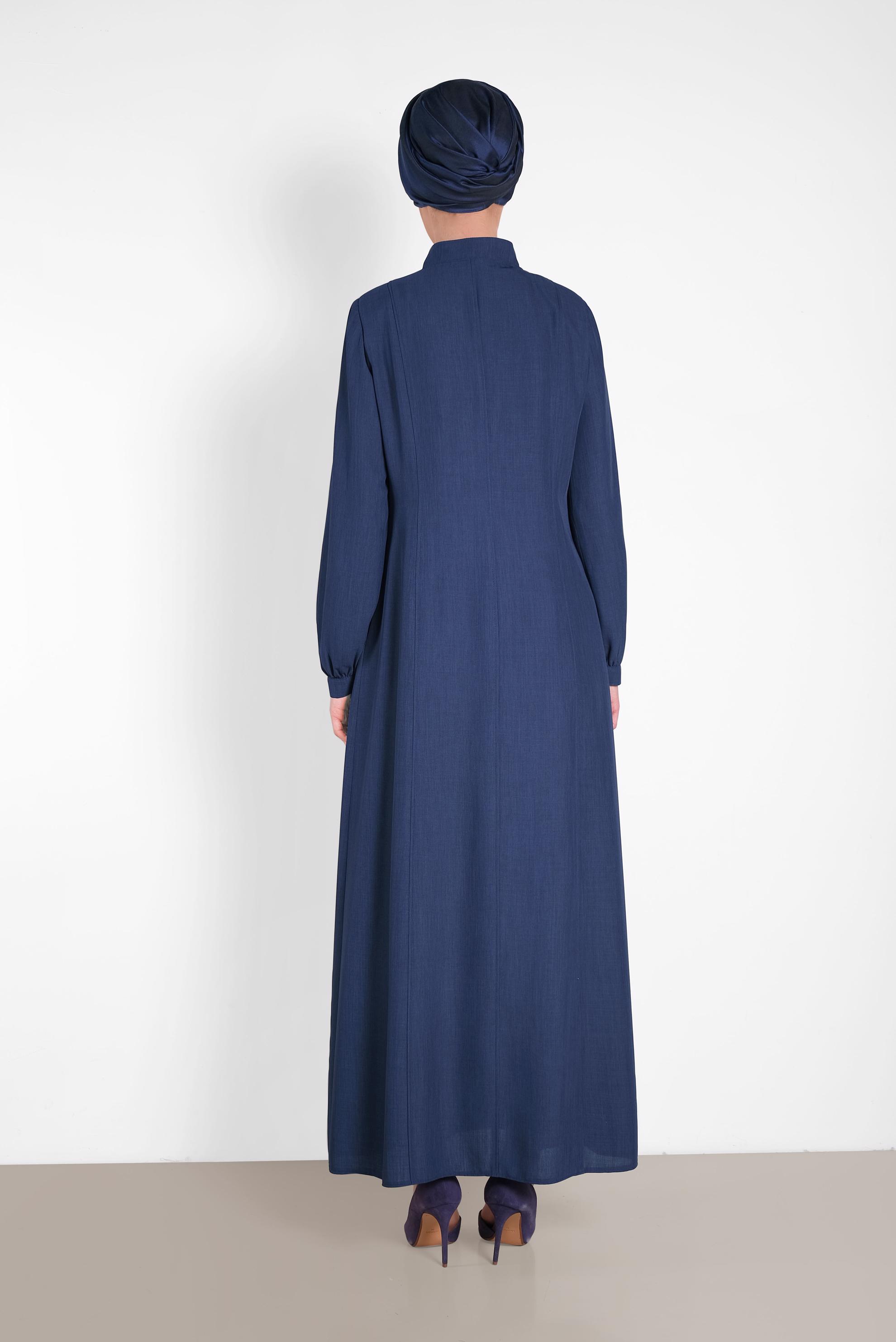 Tesettür giyim LACİVERT HAKİM YAKA FERMUARLI FERACE 8321