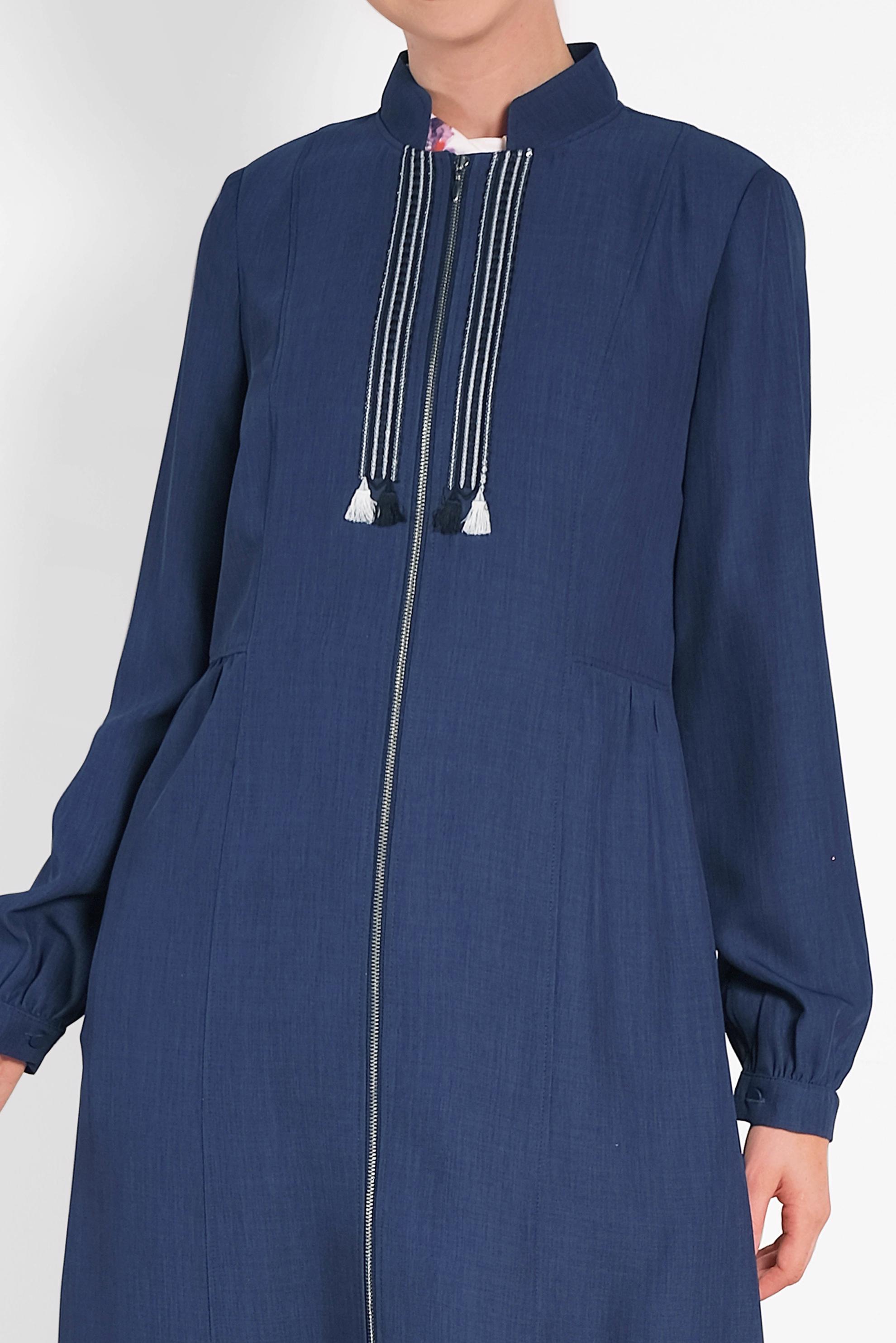 Tesettür giyim LACİVERT HAKİM YAKA FERMUARLI FERACE 8321