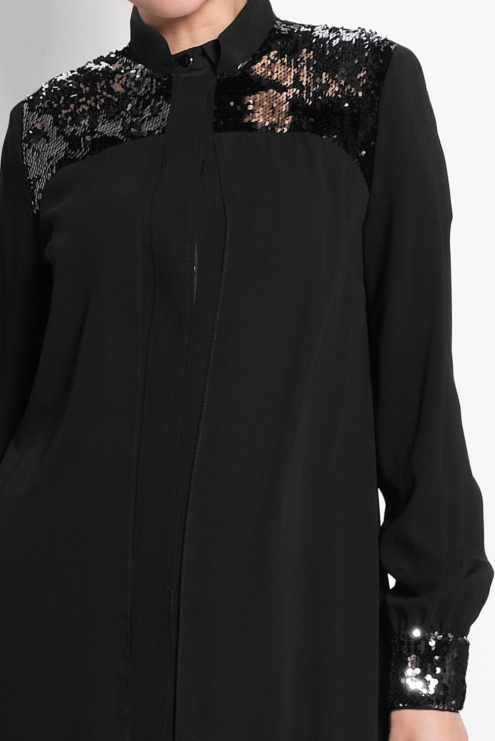 Hijab clothing BLACK Shoulder and Cuffs Sequined Abaya 8322 