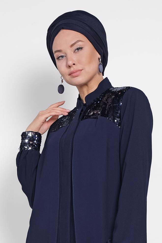 Vêtements hijab BLEU MARINE Abaya 8322 - ALVİNA