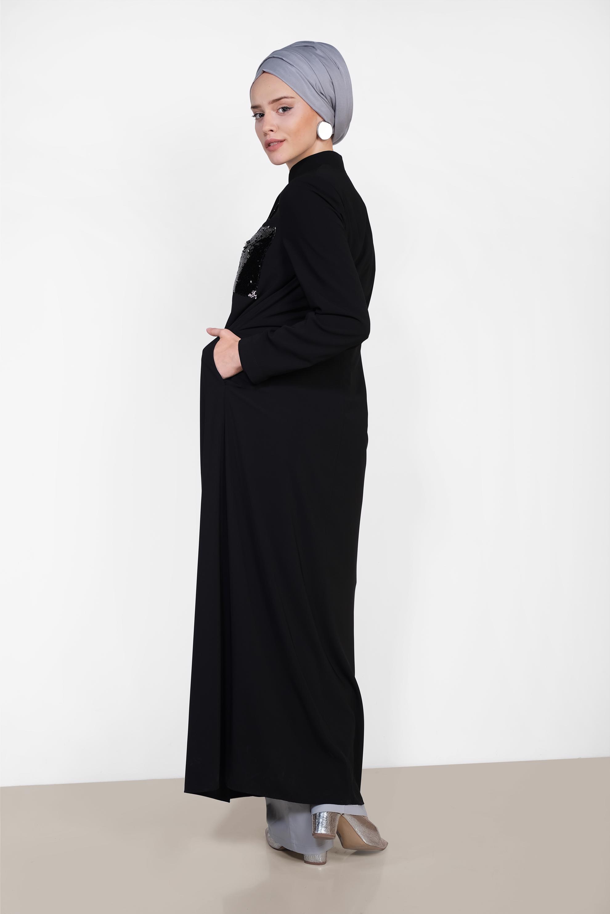 Hijab clothing BLACK Sequined Pocketed Abaya 8325 