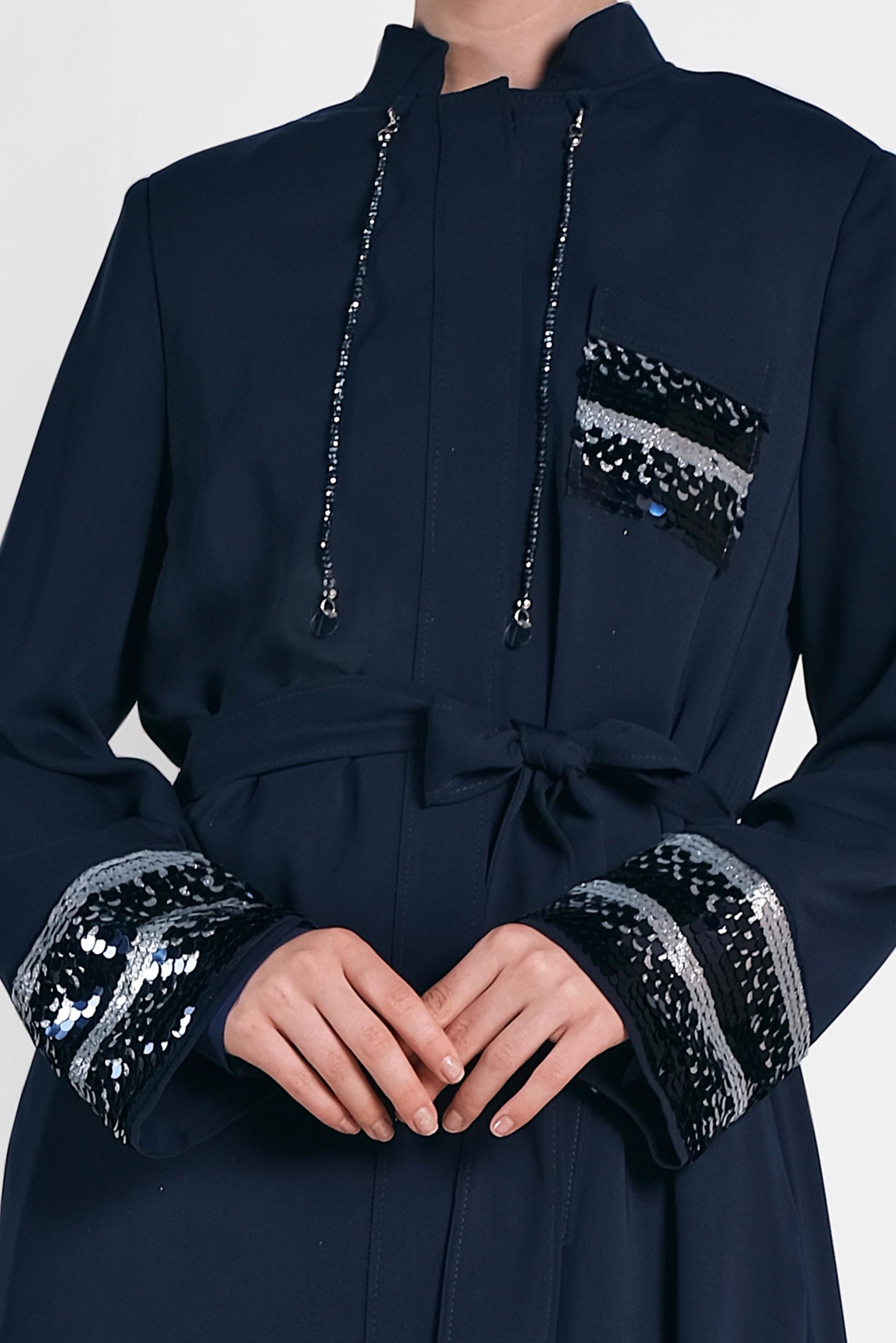 Tesettür giyim LACİVERT PUL PAYET DETAYLI BELDEN KUŞAKLI FERACE 8328 