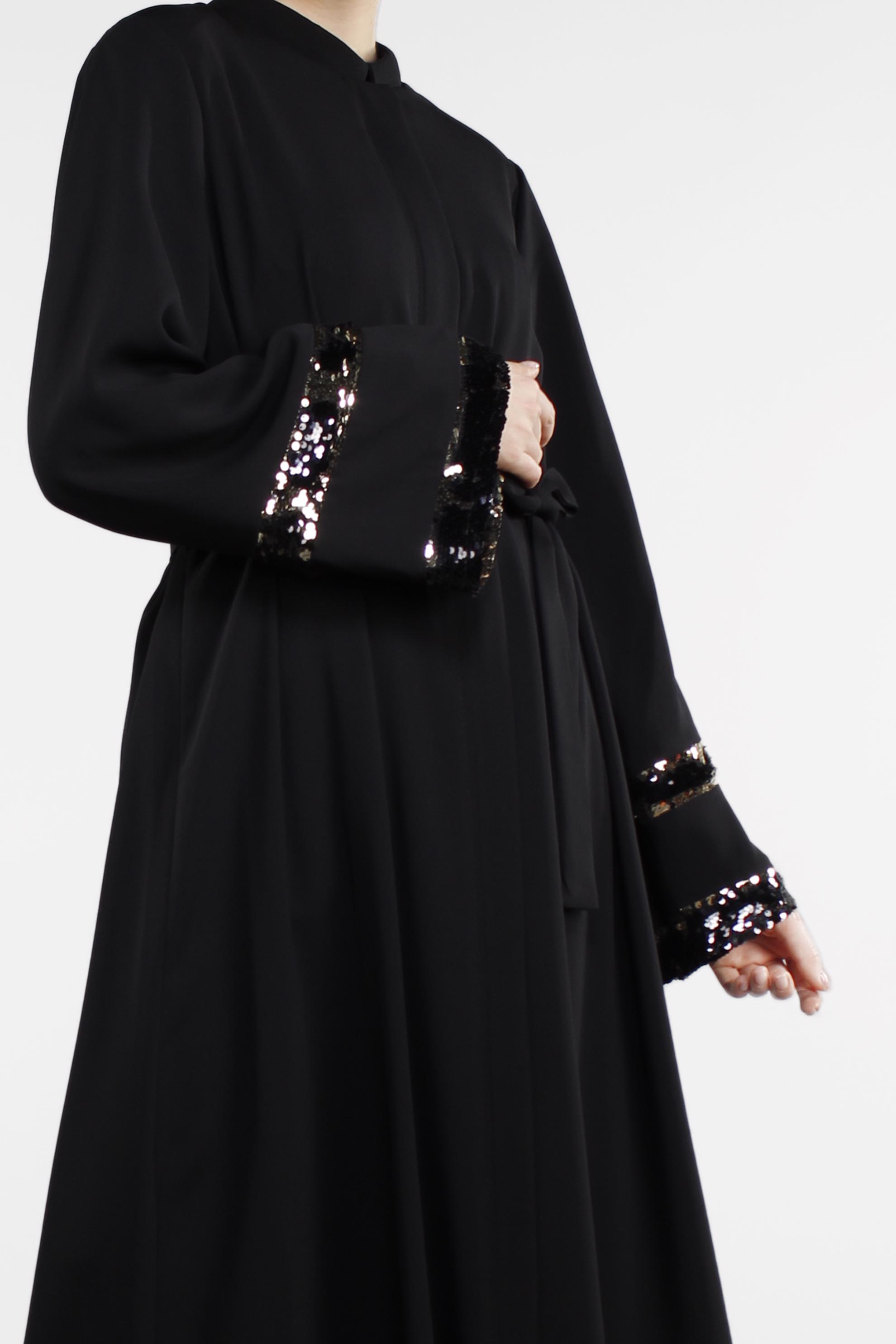 Tesettür giyim SİYAH KOLU PAYETLİ GENİŞ KOL FERACE  8334 