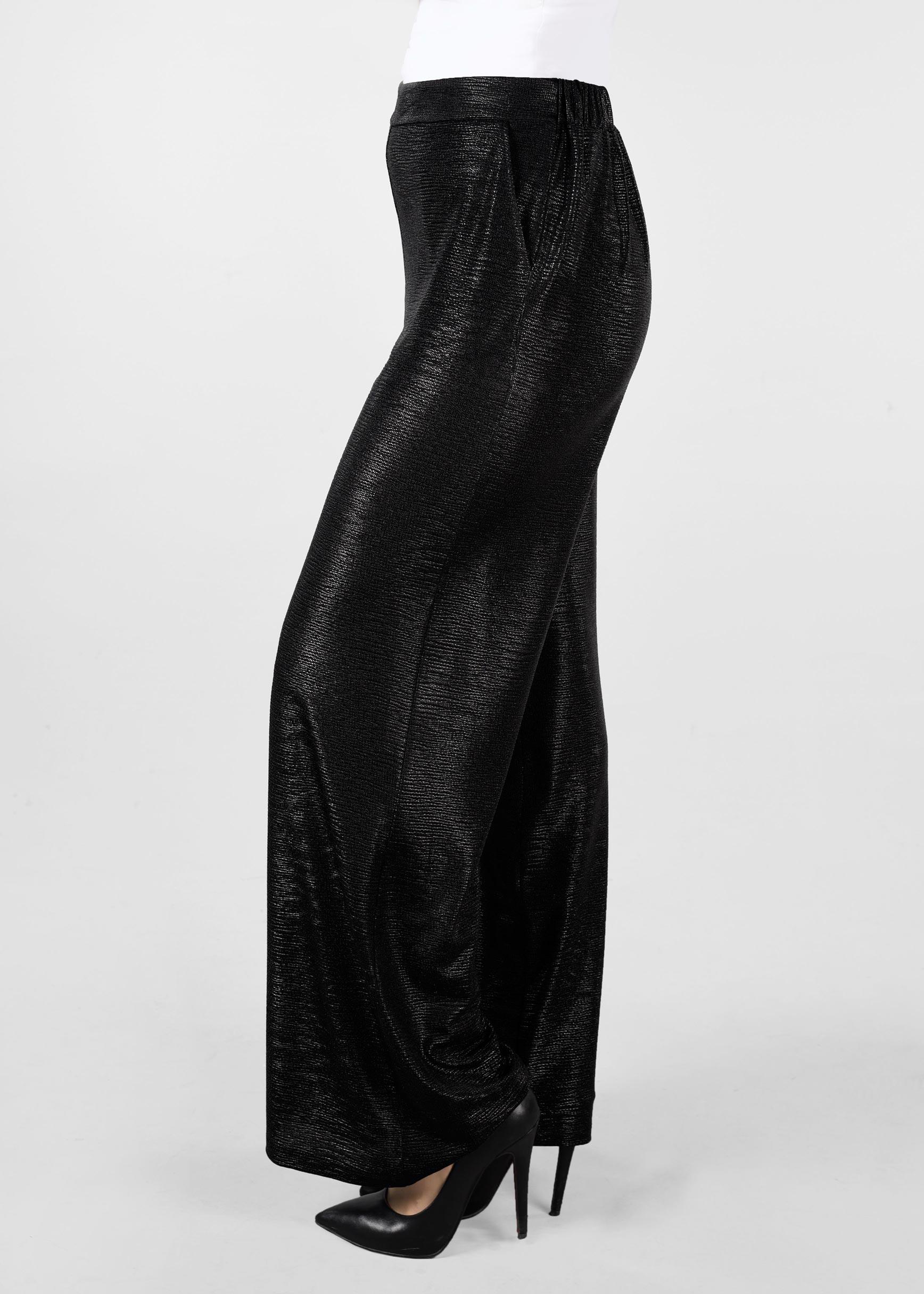 Tesettür giyim SİYAH BELİ LASTİKLİ PARLAK KUMAŞ BOL PAÇA PANTOLON 7334