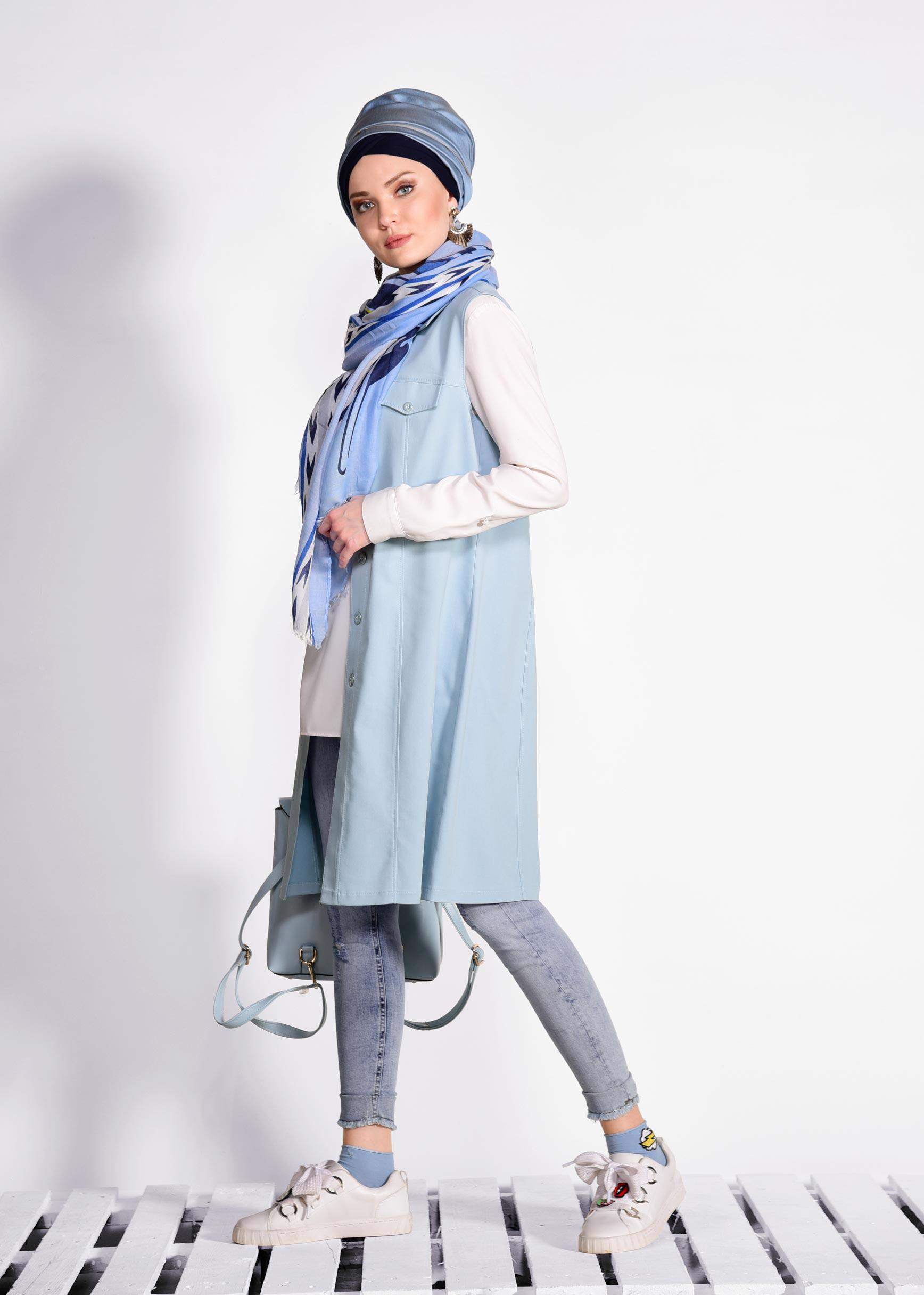 Tesettür giyim MAVİ ESKİTME DETAYLI DENİM PANTOLON 7338