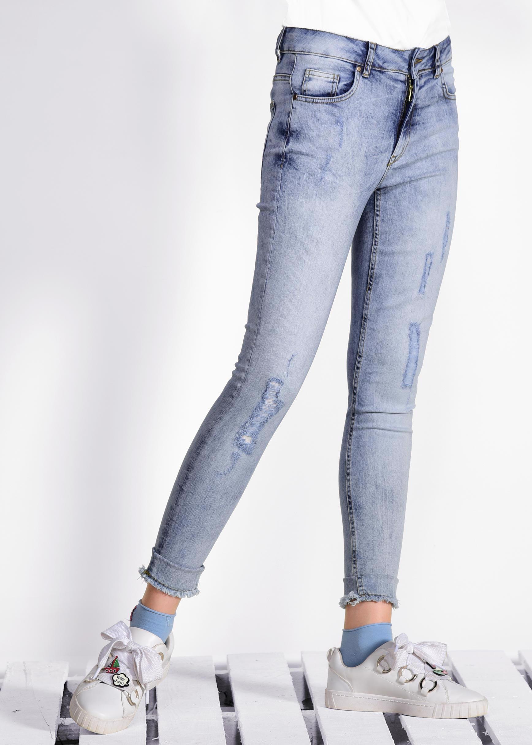 Tesettür giyim MAVİ ESKİTME DETAYLI DENİM PANTOLON 7338