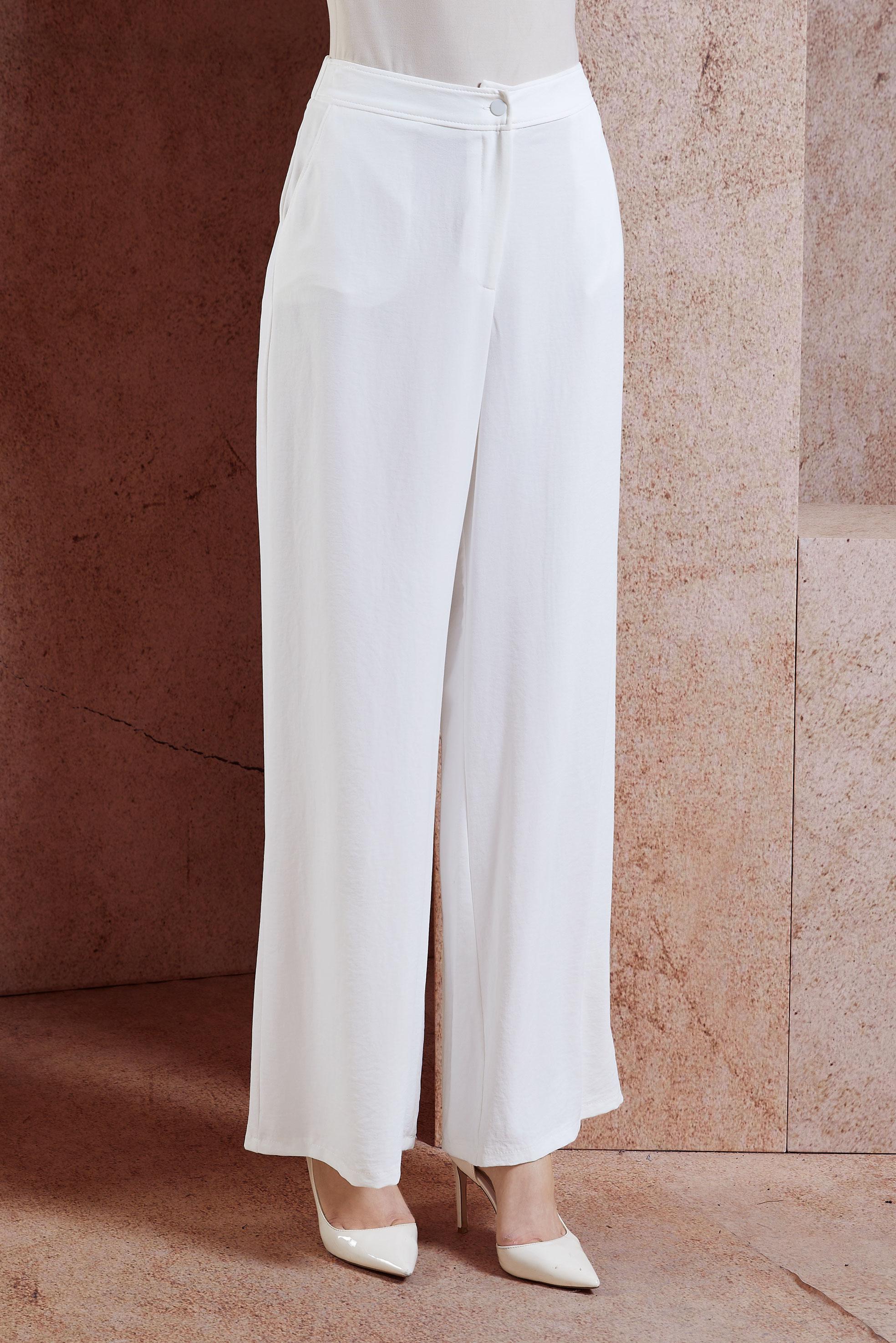 Tesettür giyim BEYAZ YÜKSEK BEL CEPLİ BOL PANTOLON 7340