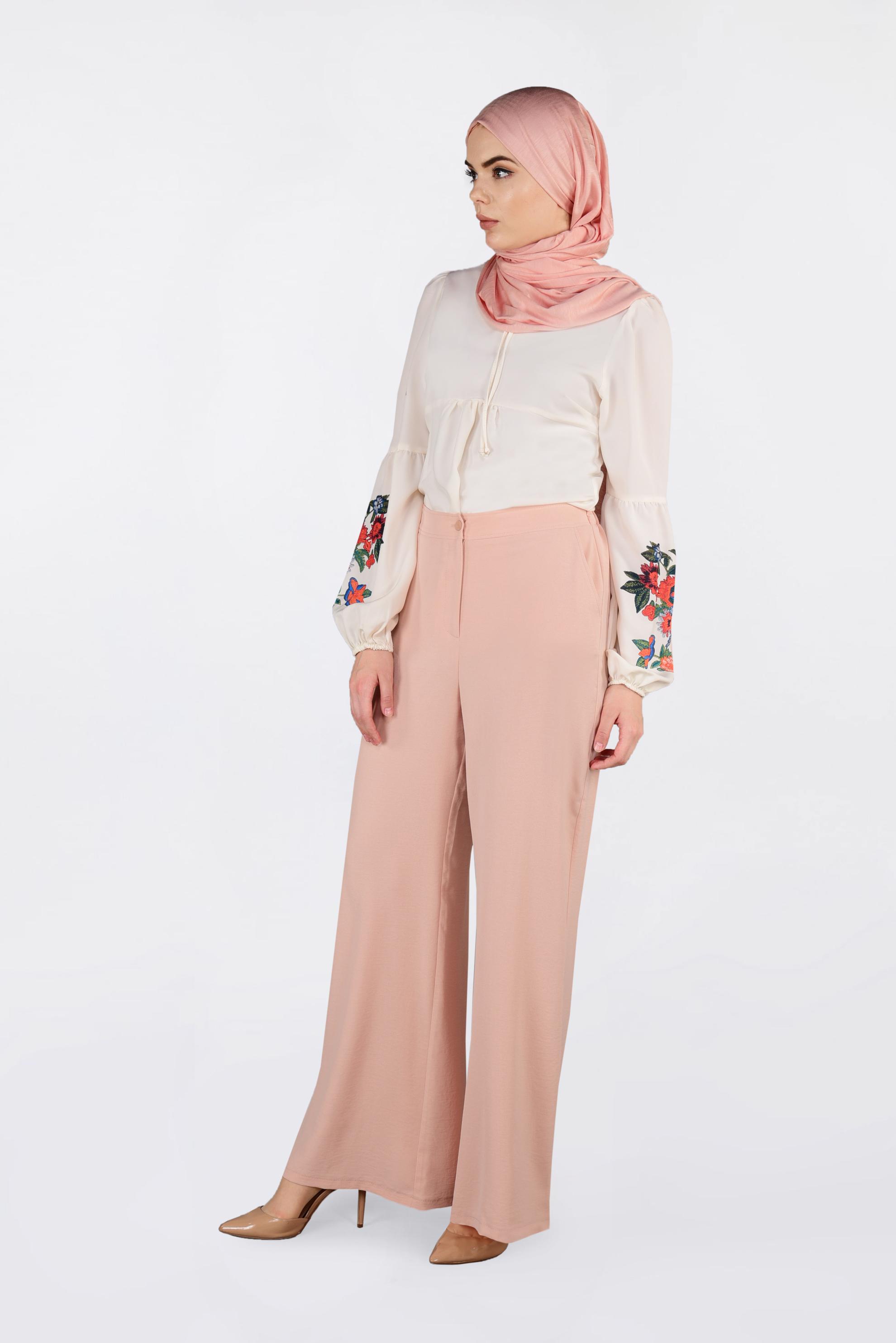 Tesettür giyim PUDRA YÜKSEK BEL CEPLİ BOL PANTOLON 7340
