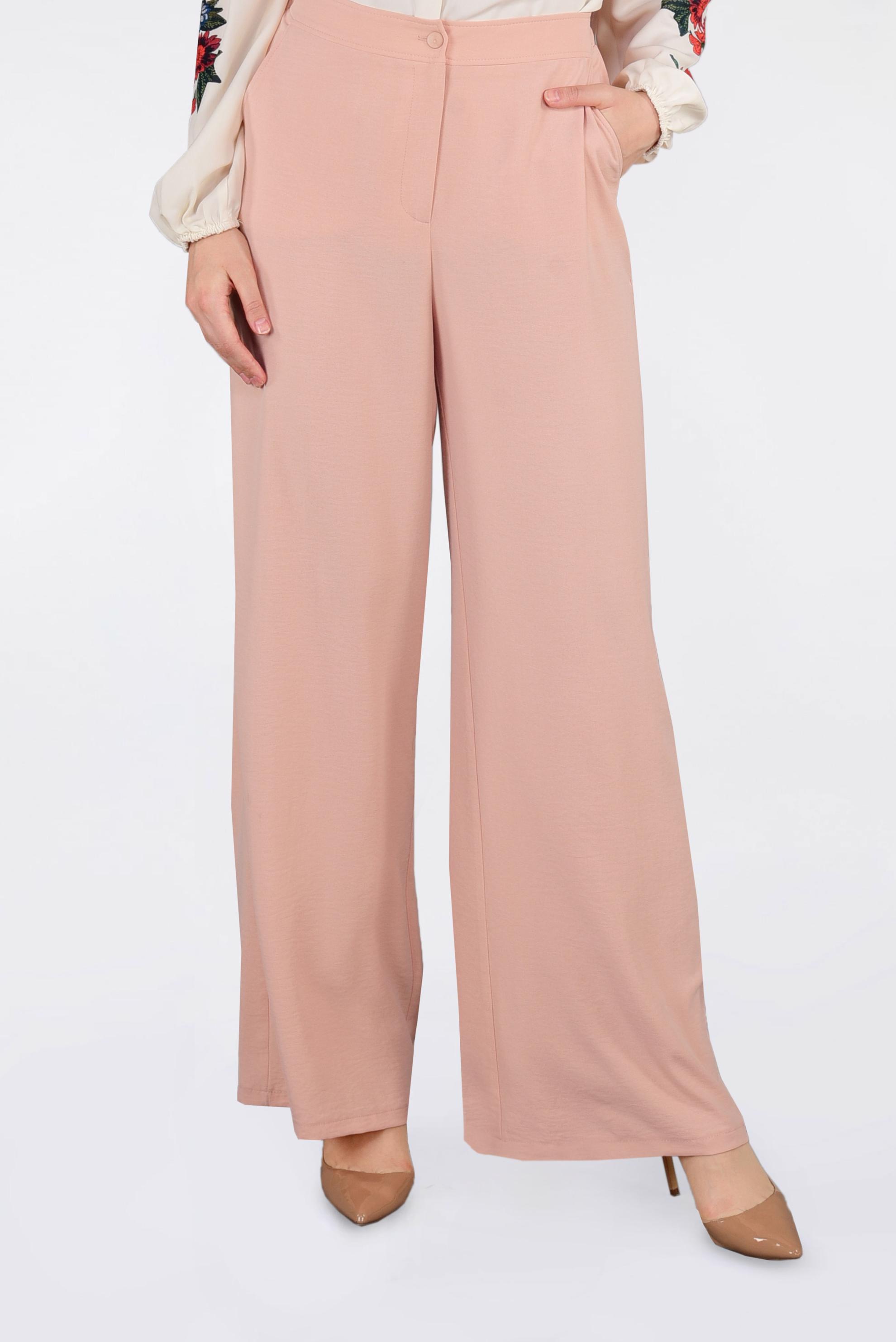 Tesettür giyim PUDRA YÜKSEK BEL CEPLİ BOL PANTOLON 7340