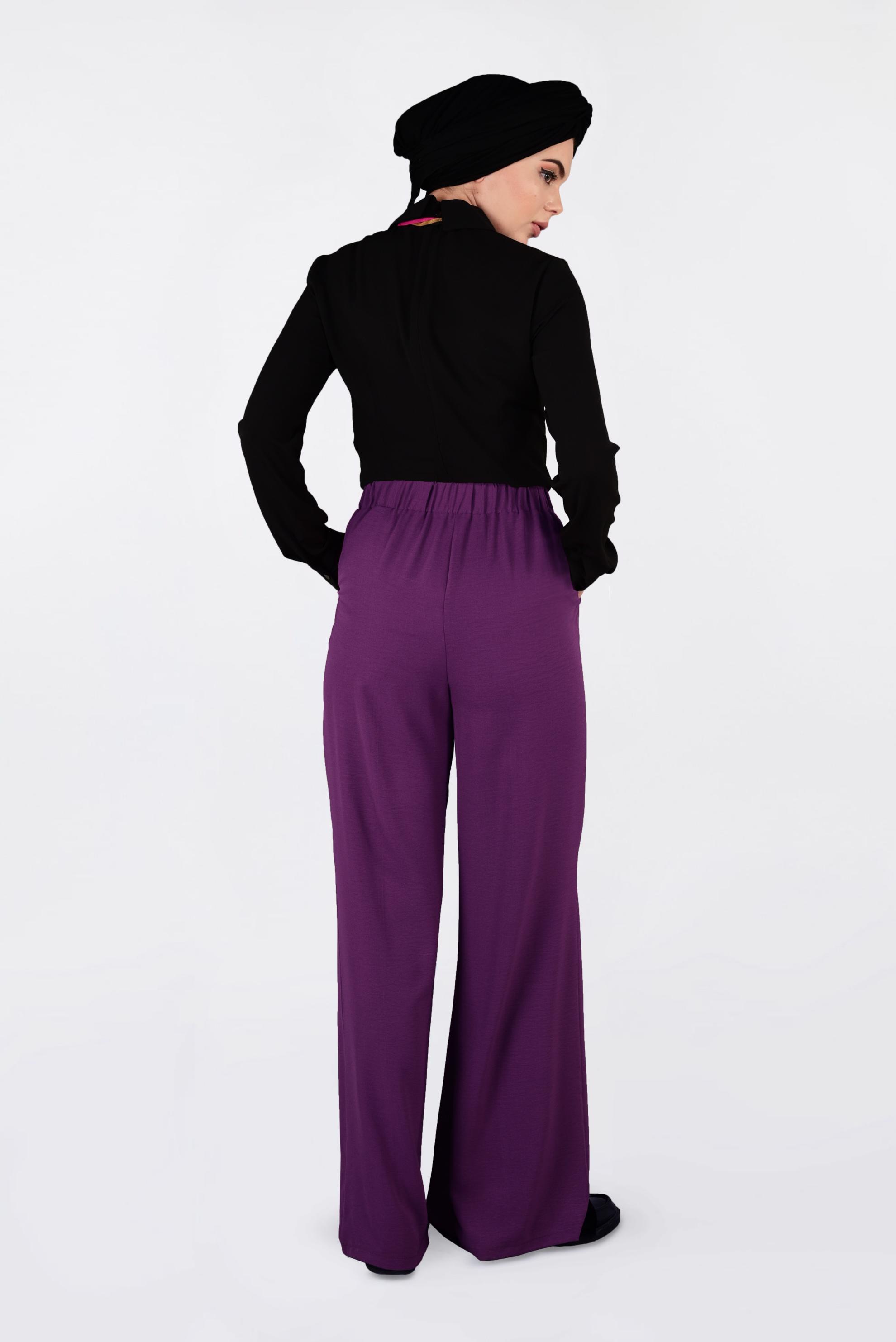 Tesettür giyim MOR YÜKSEK BEL CEPLİ BOL PANTOLON 7340