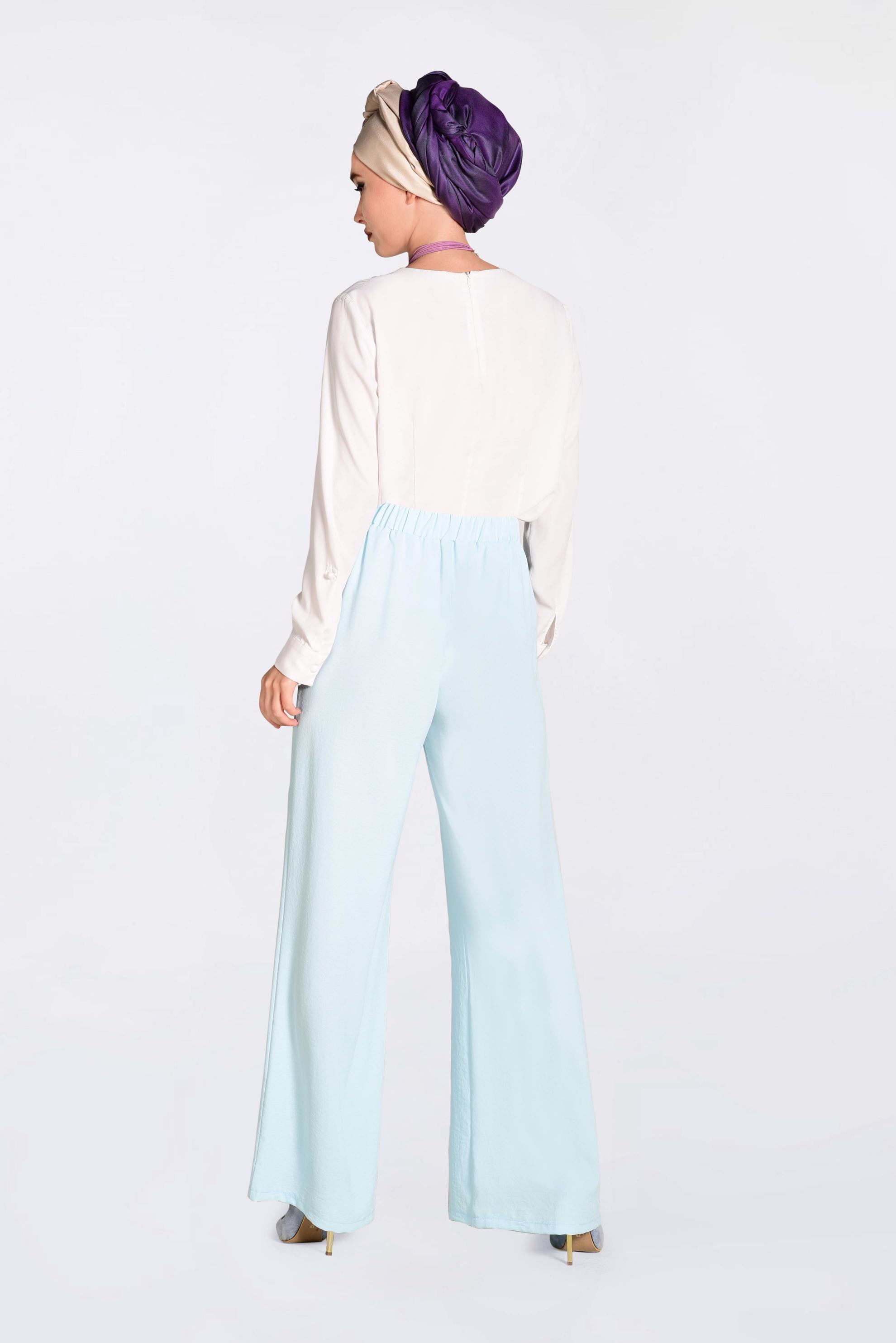 Tesettür giyim MAVİ YÜKSEK BEL CEPLİ BOL PANTOLON 7340