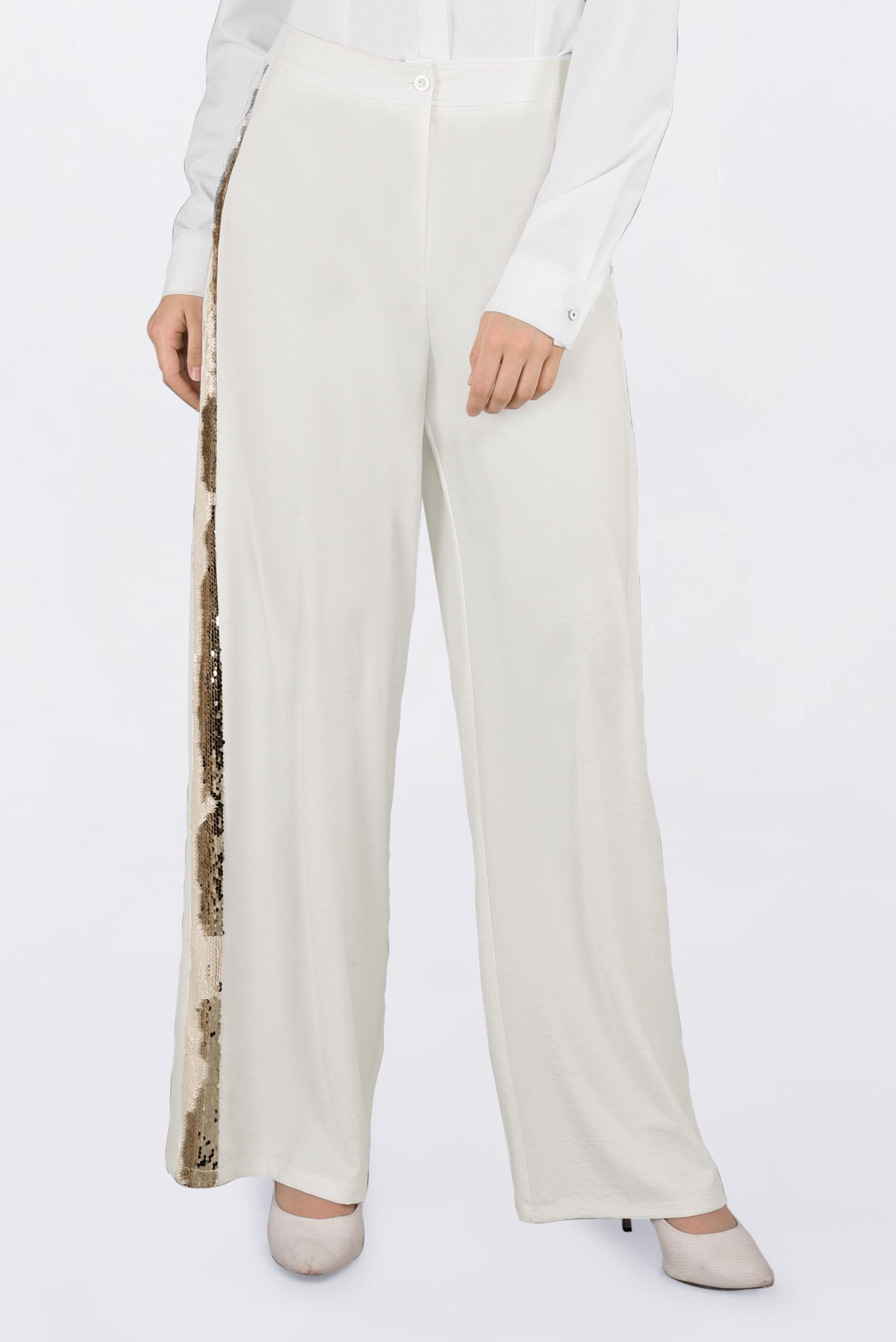 Tesettür giyim BEYAZ YANLARI PAYET ŞERİTLİ PANTOLON 7342