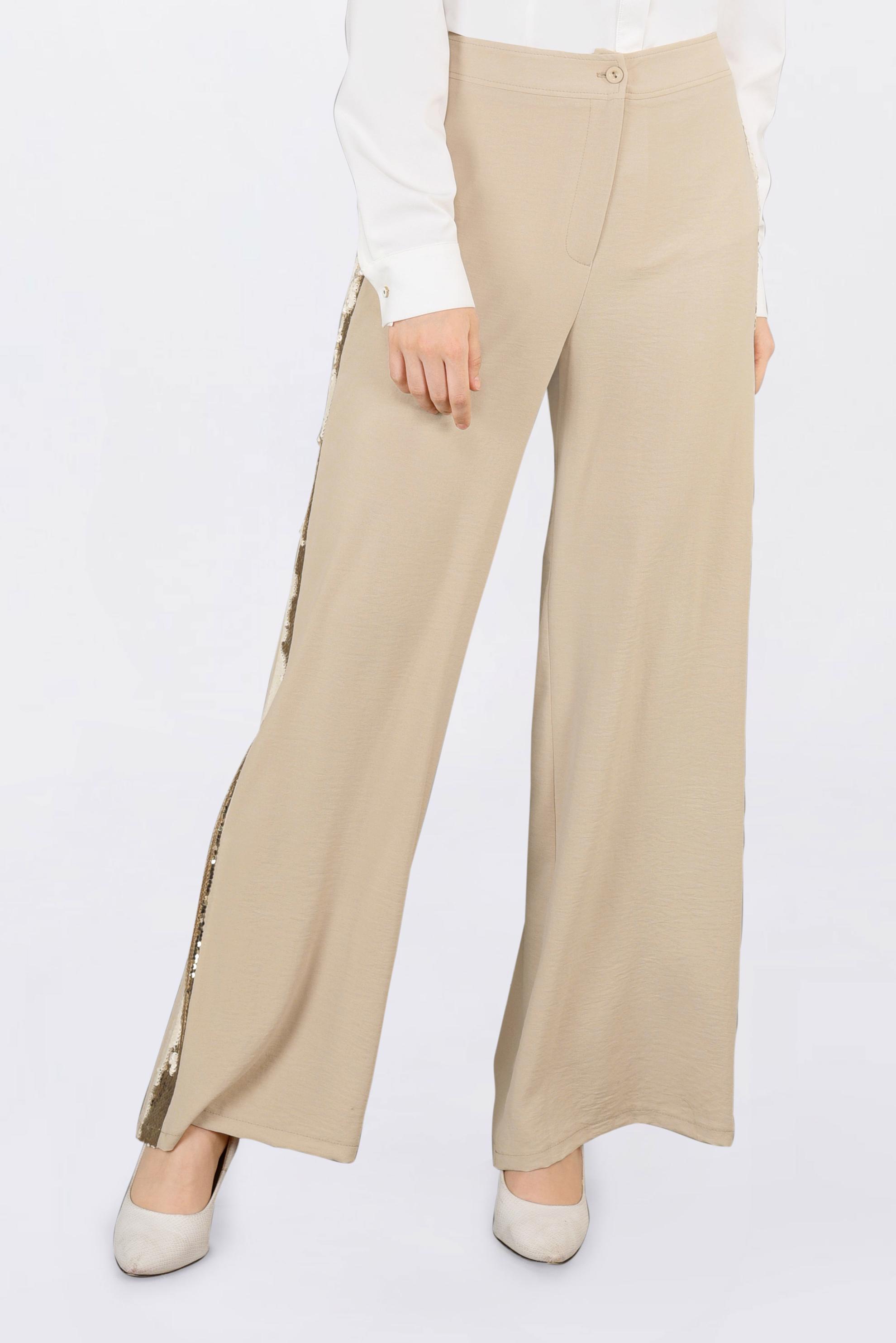 Tesettür giyim KAHVE YANLARI PAYET ŞERİTLİ PANTOLON 7342